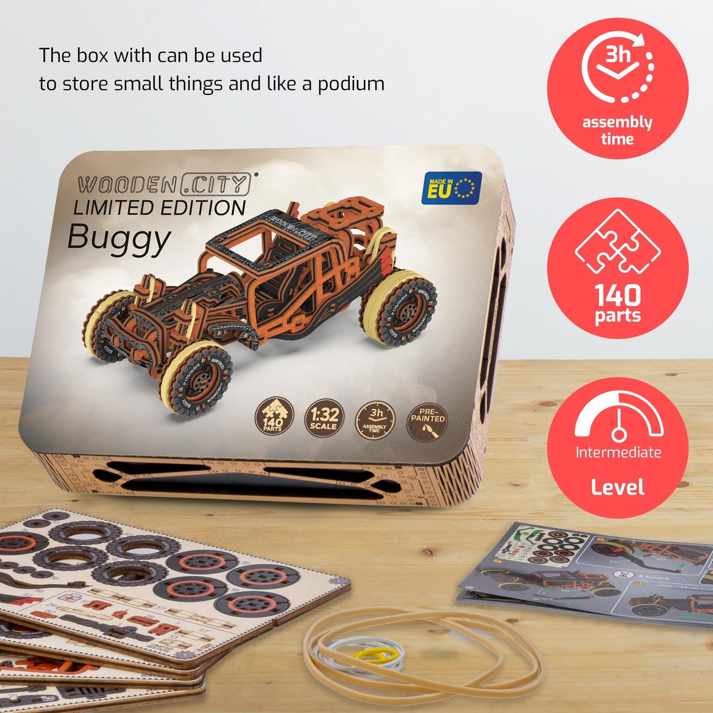 WOODEN.CITY Buggy LE 3D Wooden Puzzles for Adults – Build Your Own Buggy with Rubber‑Band Motor – Self‑Assembly Model, DIY Gift for Adults and Teens
