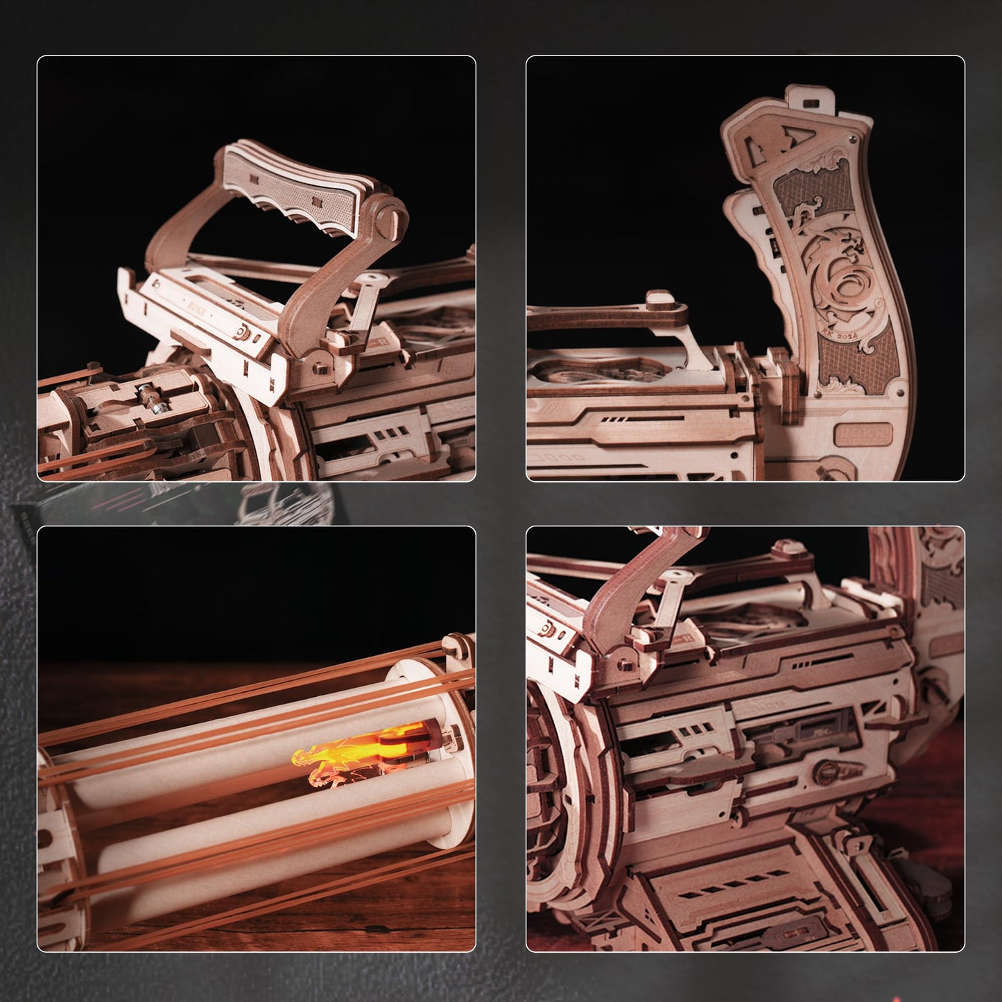 ROKR Gun 3D Puzzles for Adults, Wooden 3D Puzzle Rubber Bands Gun Toy, Rotating-Barrel Machine Gun, Wood Model Craft Kits, Cool Hobbies Birthday Gifts for Men Teen 14+