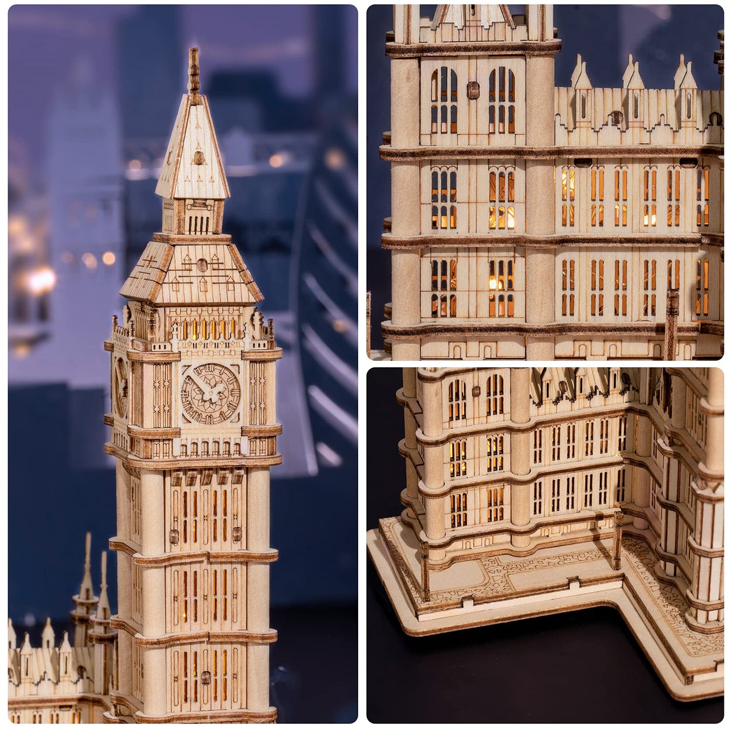 ROBOTIME 3D Puzzle for Adults Wooden Craft Kits for Teens DIY Construction Model Kit with LED Light to Build Educational Big Ben Set Toys Birthday Gifts