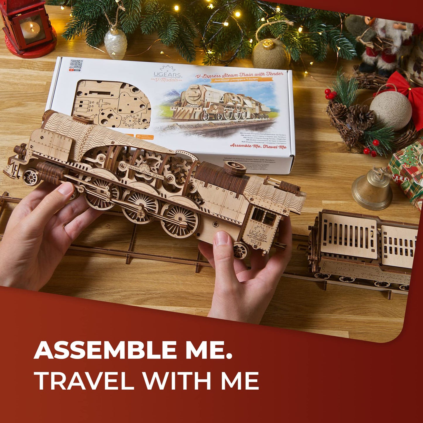 UGEARS 3D Puzzles for Adults - V-Express Steam Train with Tender Idea- 3D Wooden Puzzle Model Kits for Adults and Teens Building Kit Wooden Model Kits