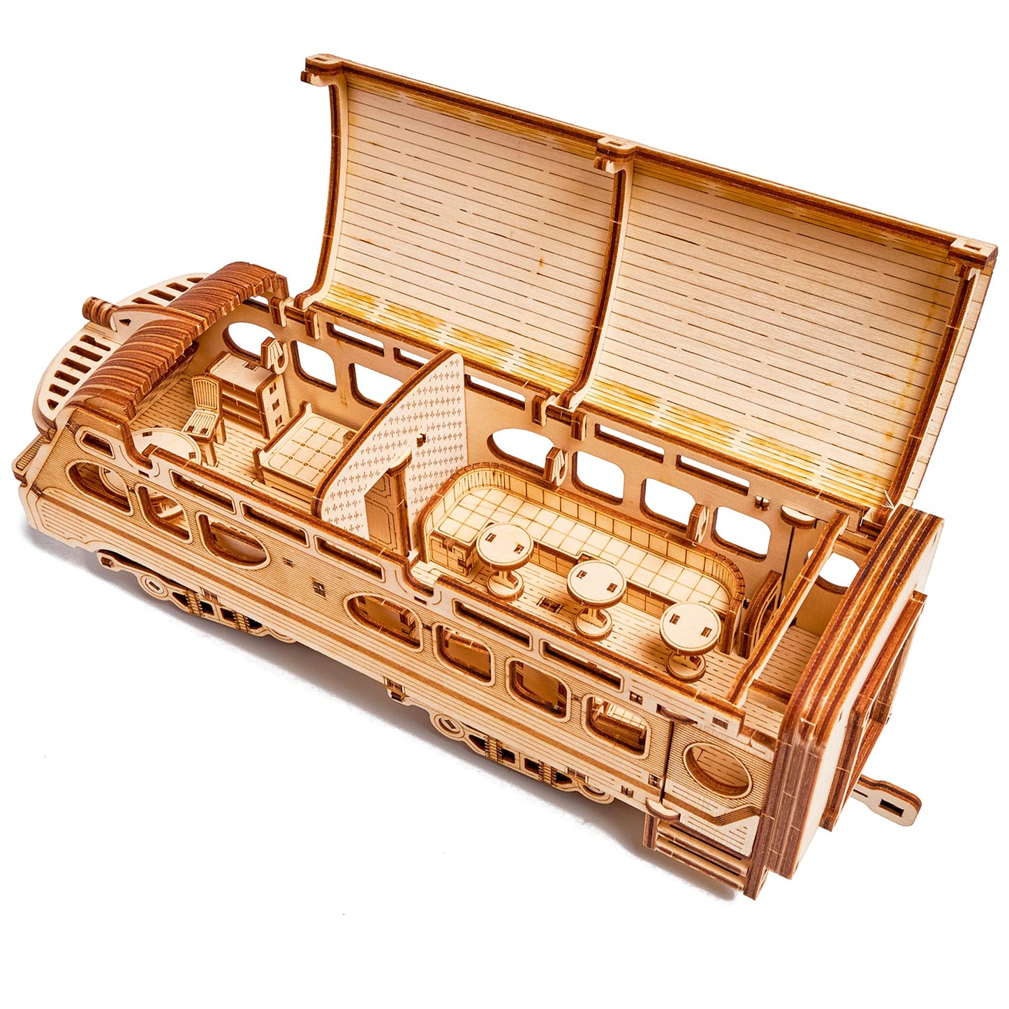 Wood Trick Atlantic Express Train 3D Wooden Puzzles for Adults to Build - 26.7x4 in - Rides up to 9 ft - Mechanical Locomotive Model Kit for Adults