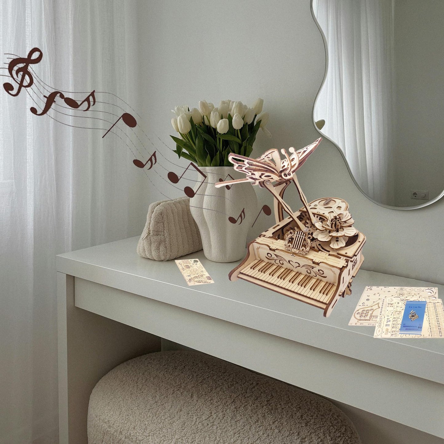 3D Puzzle for Adults and Teen - Cool Piano Music Box DIY Craf Kit for Adults to Build Model Kits Wood Mechanical Building Puzzle for Kids Age 14+Years Old