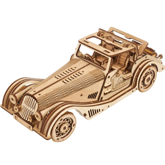 UGEARS Sports Car Rapid Mouse - 3D Puzzle with Dual Engine System - Wooden Puzzle for Adults - Challenging Roadster Model Kit