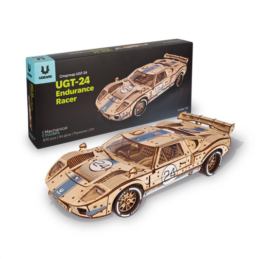 UGEARS UGT-24 Endurance Racer 3D Wooden Puzzles for Adults - DIY Model Car Kits 3D Puzzle, Mechanical Wooden Model Kits for Adults to Build, Wood Sports Car Racing Brain Teaser, Hobby Gift