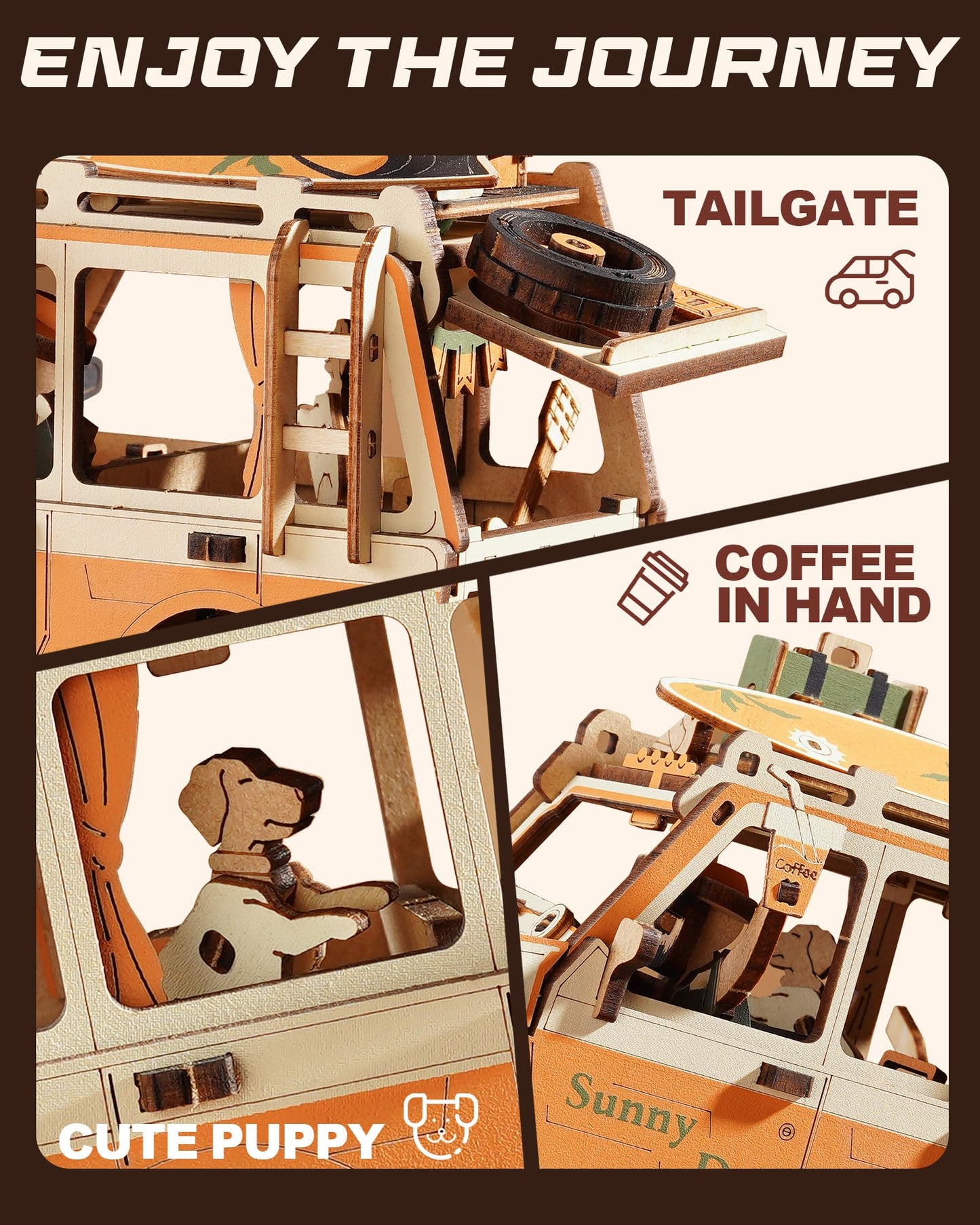 ROKR Pendulum Balance Toy, 3D Wooden Puzzles for Adults, Retro Road Tripper Car, DIY Craft Wood Puzzle Kit, Unique Gift for Men Women