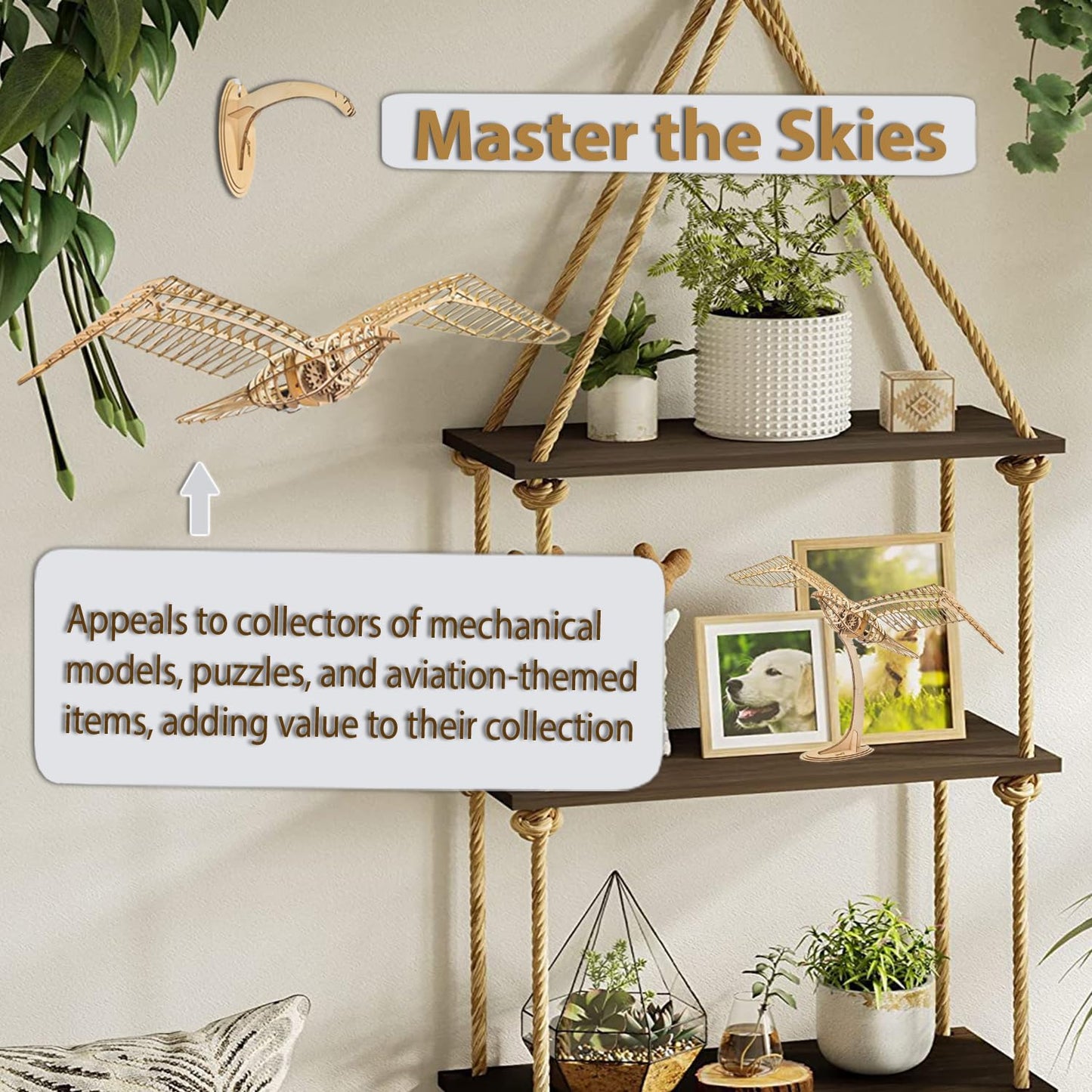 Bitgo Hobby - Dancing Wings Flying Birds Wall Decor 1000mm Mechanical Flying Bird - 3D Wooden Puzzle - 3D Puzzles for Ages 8-13 – Wooden Mechanical Bird Toy – Latest Wooden Puzzle