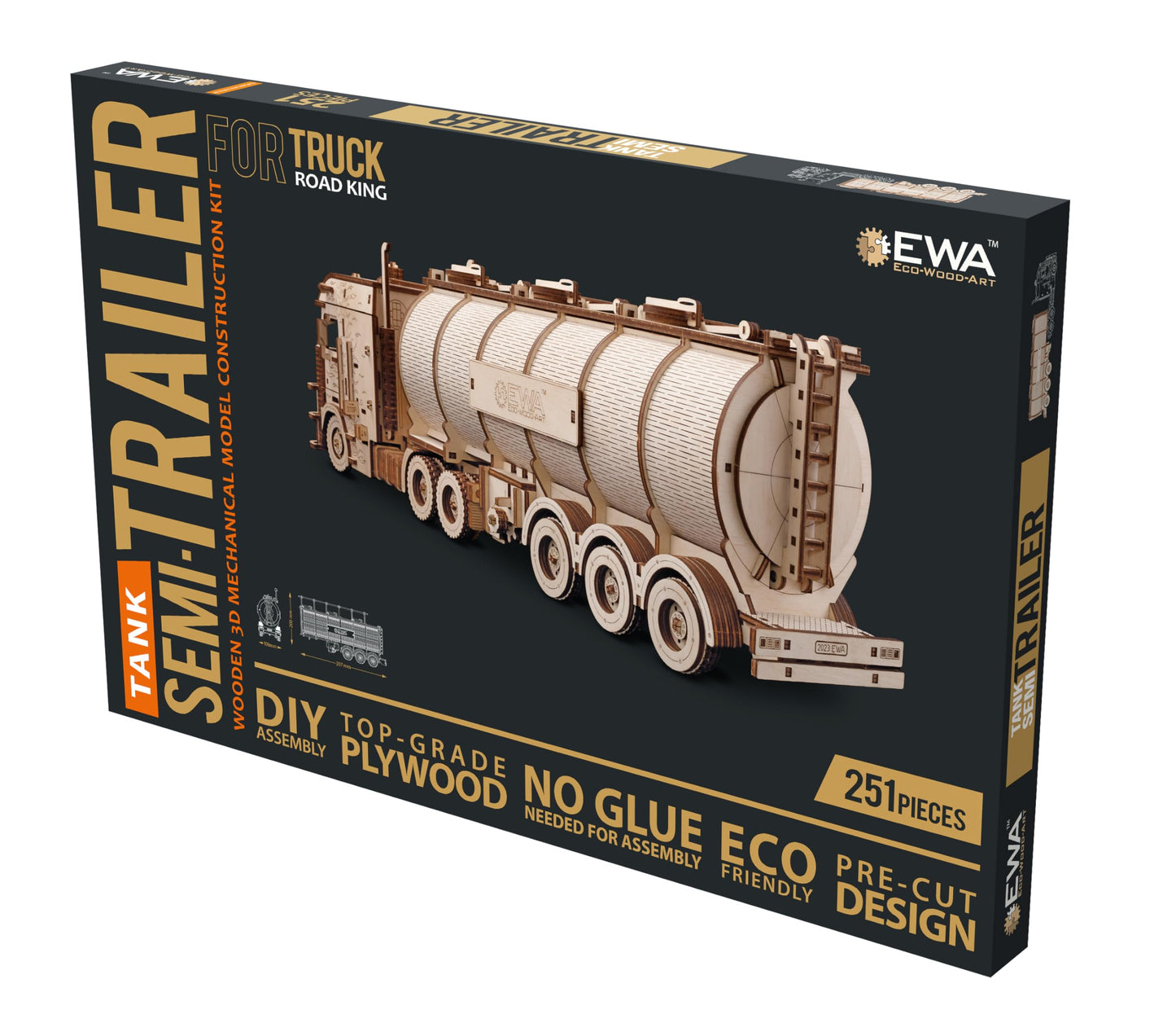 DIY Wooden 3D Mechanical Model - Set Road King - Spring-Powered Mechanism - No Glue Needed - Top-Grade Plywood (Tank Semitrailer)