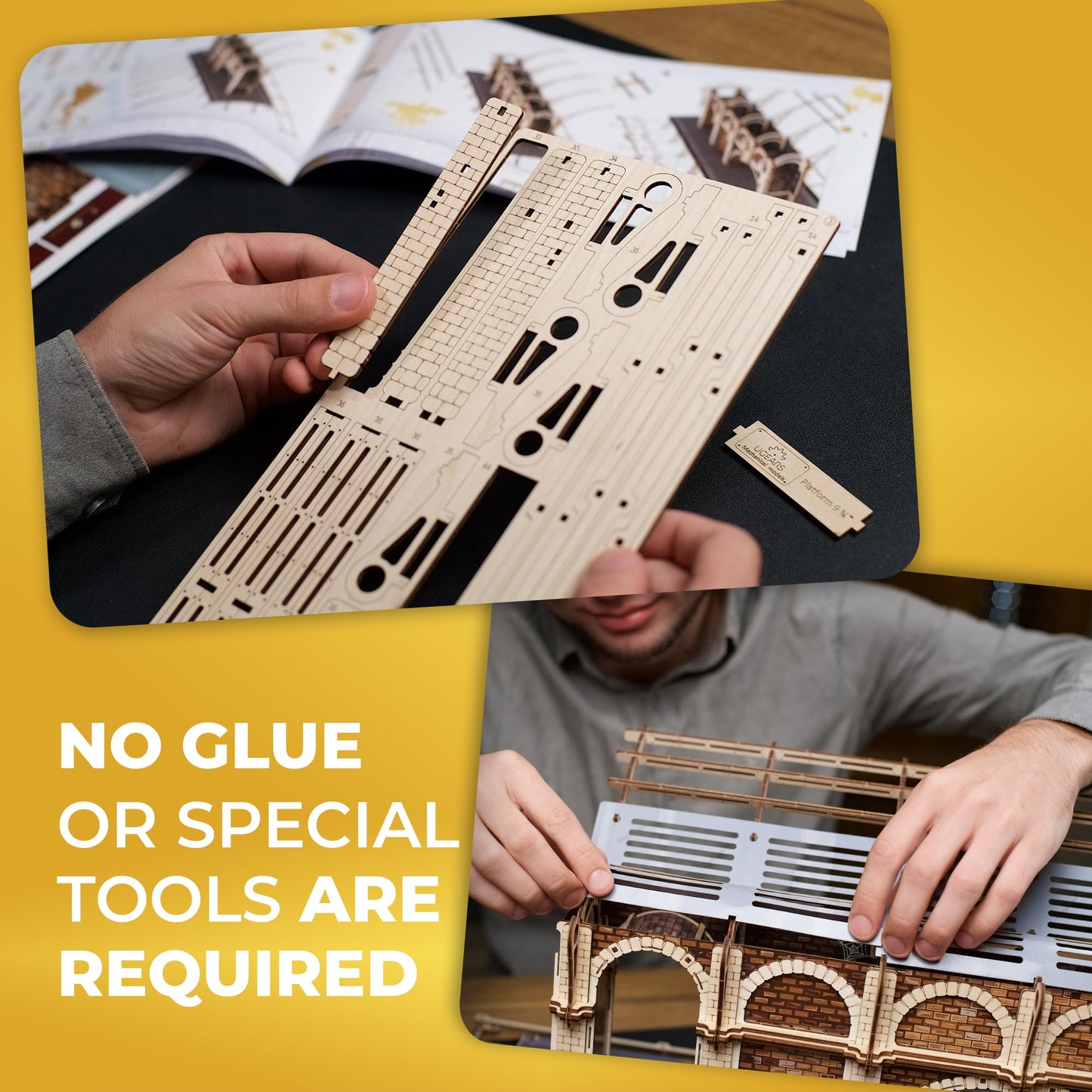 UGEARS Harry Potter Platform 9 ¾ 3D Puzzle - Wooden Model Kits for Adults To Build - Mechanical Wooden Model Kit - Compatible with Ugears Hogwarts Express Train - 3D Wooden Puzzle includes 2 Figurines