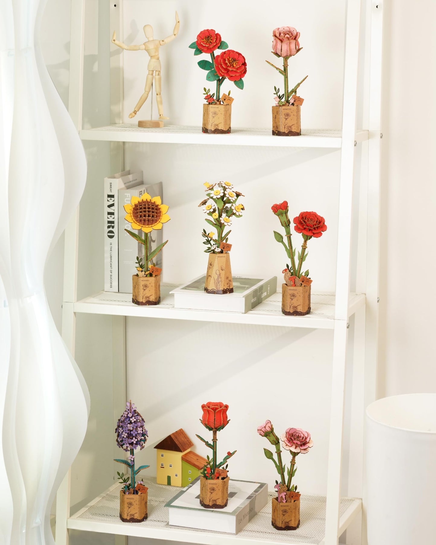 rowood 3D Puzzle Wooden Flower,DIY Flower Building Block Set Craft Kit,Mother's Day/Valentine's Day/Teacher's Day/Thanksgiving/Christmas/Birthday Gift for Mom/Grandma-Chamomile