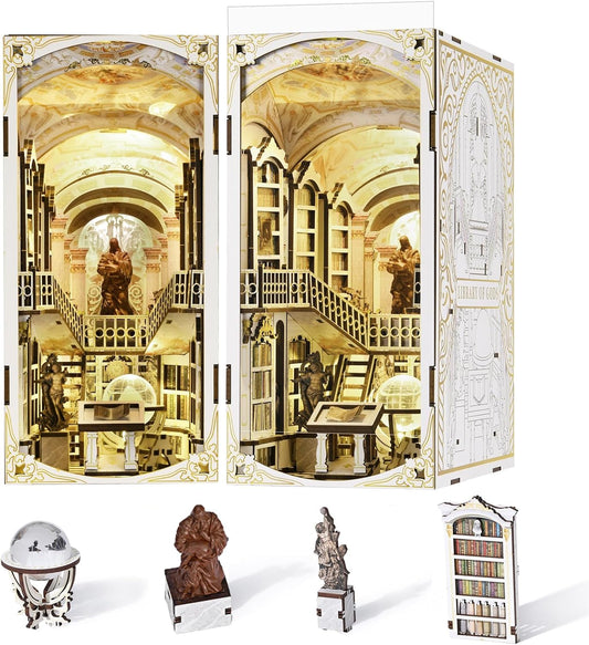 CCCDF Book Nook Kit, DIY Miniature Dollhouse Booknook Kit, 3D Wooden Puzzle Bookend Bookshelf Insert Decor with LED Light for Teens and Adults (Library of Gods)