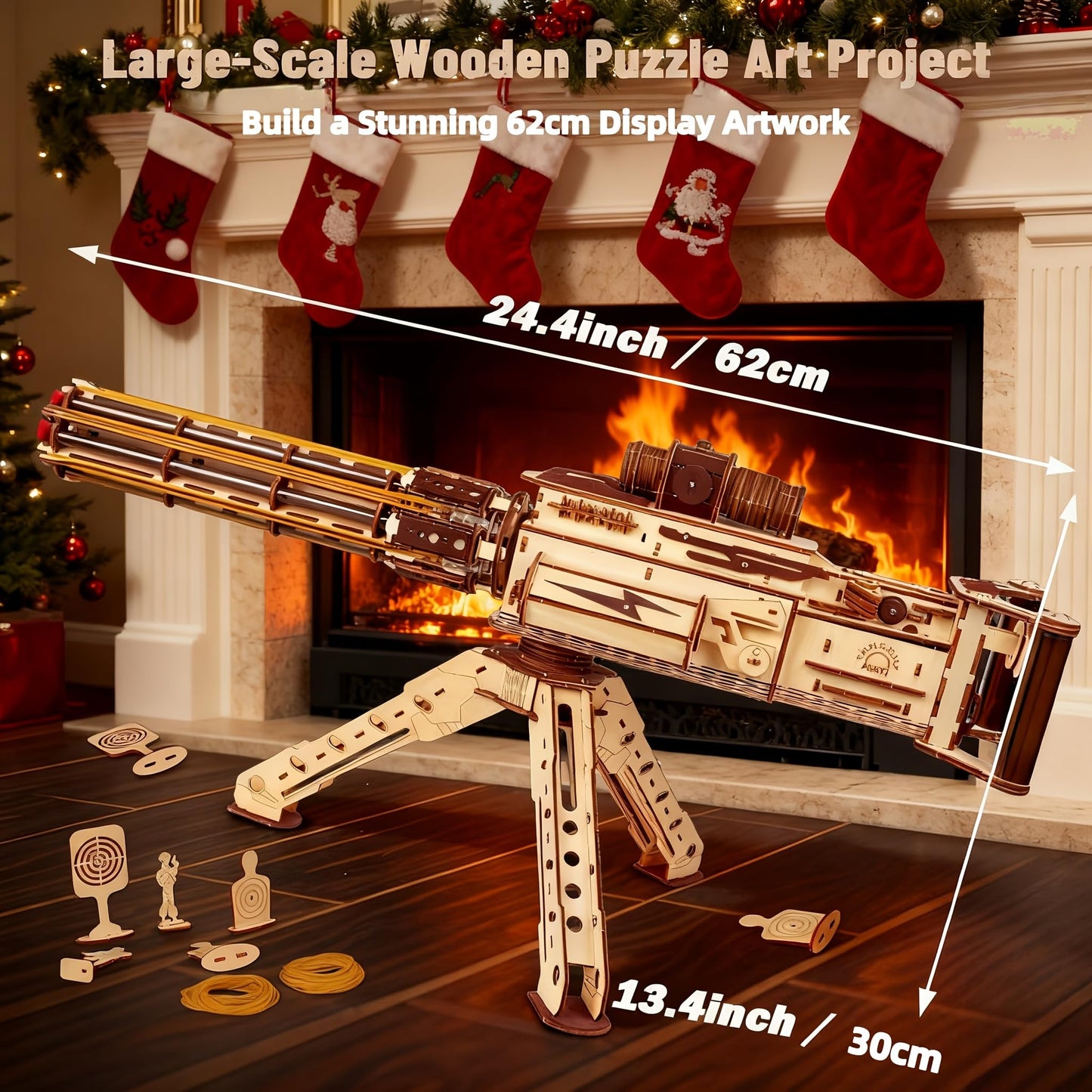 3D Wooden Puzzles Model for Adults,344 Piece Wooden Puzzle Machine Gun with Rubber Bands,Gatling Toy Gun DIY Kits for Adults Teens, Cool Craft Hobby Kits Gifts for Men Boys