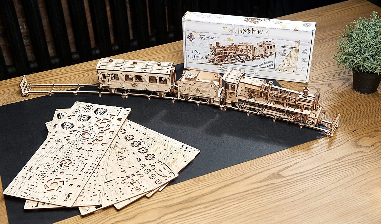 UGEARS Harry Potter Hogwarts Express 3D Puzzles for Adults to Build - Model Kits for Building Model Train Set - 3D Wooden Puzzle Includes Train, Tracks, Tender, Carriage and 3 Figurines