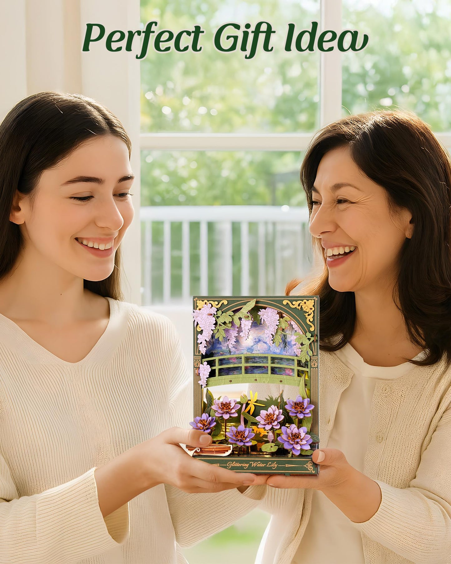 Wowood 3D Wooden Puzzles for Adults - Monet Water Lily DIY Model Building Kits with LED Light - Home Decor, Wall Art & Unique Creative Gifts for Art Lovers