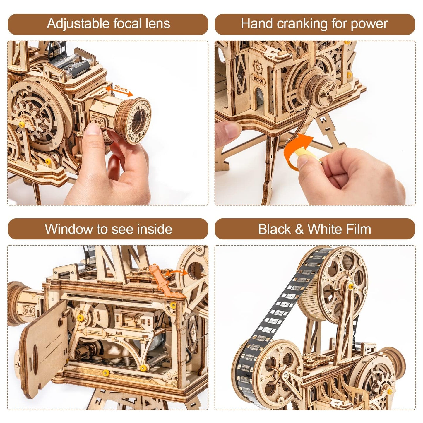 ROKR 3D Wooden Puzzles for Adults- 183pcs Mechanical Model Building Kit Wooden Craft Movie Projector Gift for Adults &Teens 14+ (Vitascope)