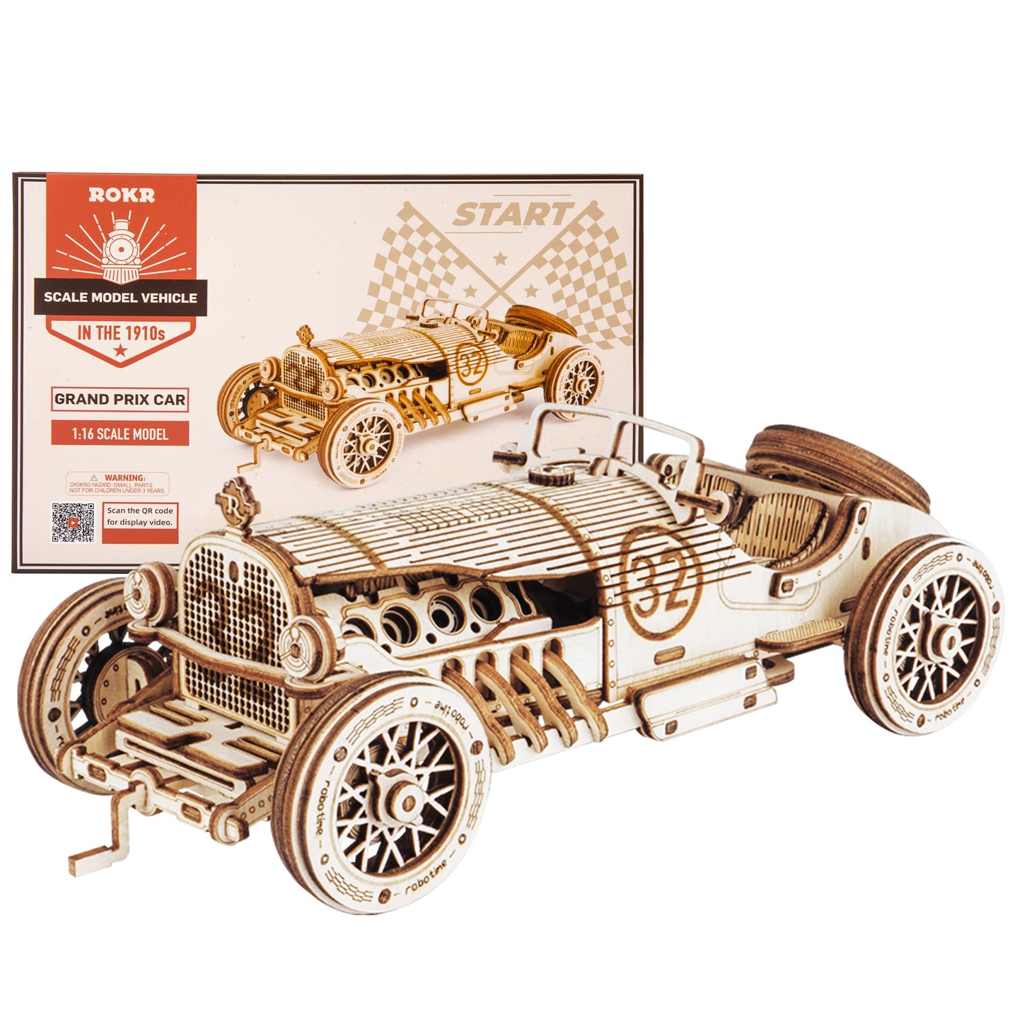 ROKR 3D Wooden Puzzle for Adults Mechanical Car Model-DIY Building Vehicle Kits-Brain Teaser Toys-Gift for Men Women on Birthday/Christmas Day(Grand Prix Car)