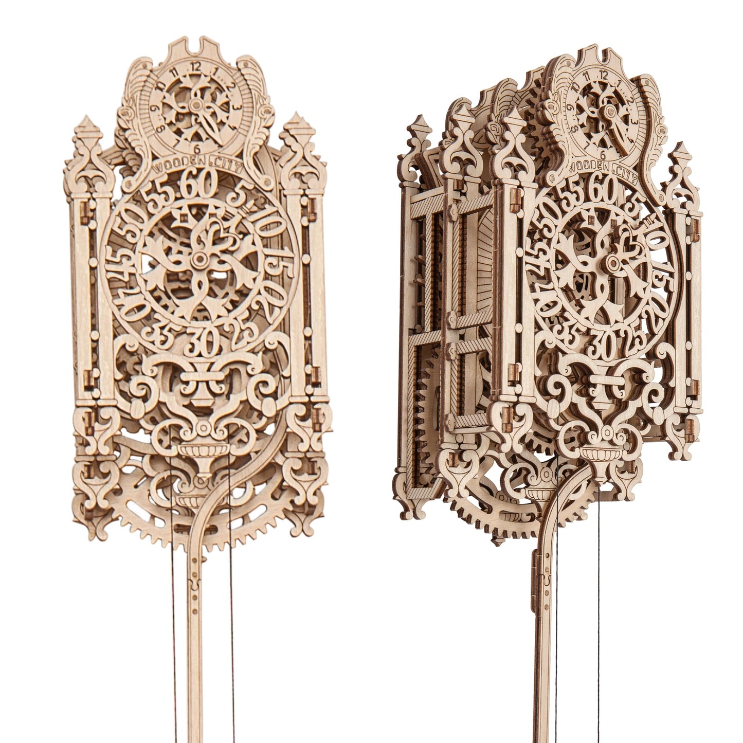 WOODEN.CITY Royal Wall Clock Kit 3D Puzzle, Wooden Clock Model - 126 Pieces, Mechanical Pendulum, Coin-Operated, Rococo Style, Expert, Unisex, Ages 14+, WR314