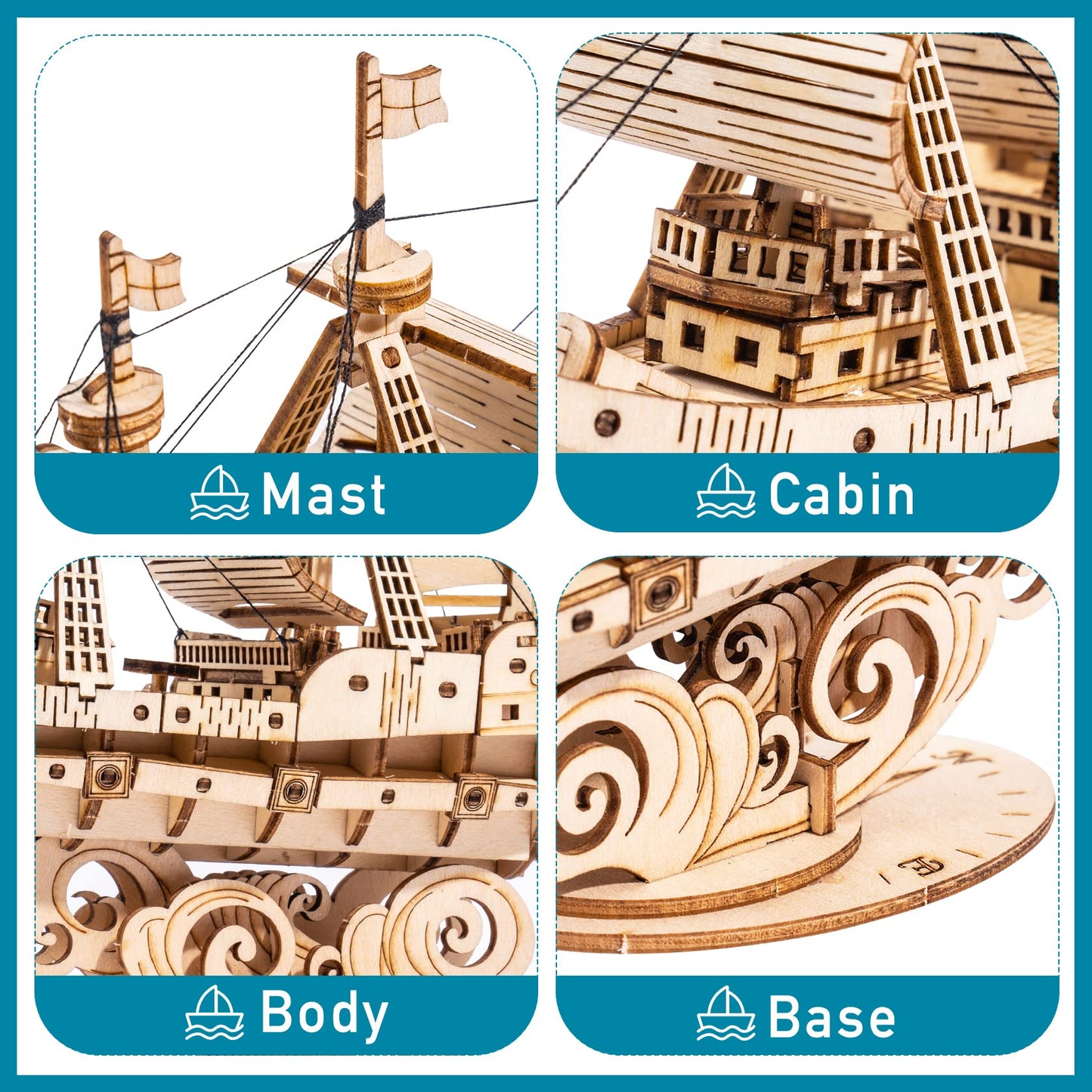 RoWood 3D Wooden Puzzle for Adults, Vintage Wooden Watercraft Model Sailboat Kit to Build, Best Gift Ideas Crafts Kit for Adults - Sailling Ship