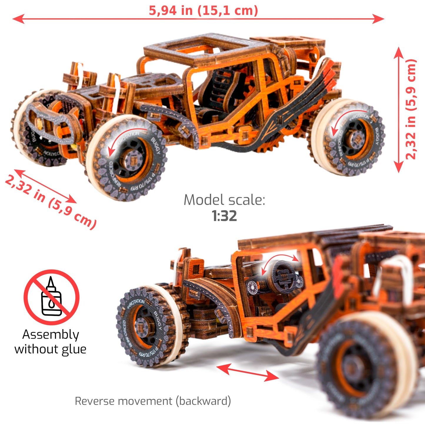 WOODEN.CITY Buggy LE 3D Wooden Puzzles for Adults – Build Your Own Buggy with Rubber‑Band Motor – Self‑Assembly Model, DIY Gift for Adults and Teens
