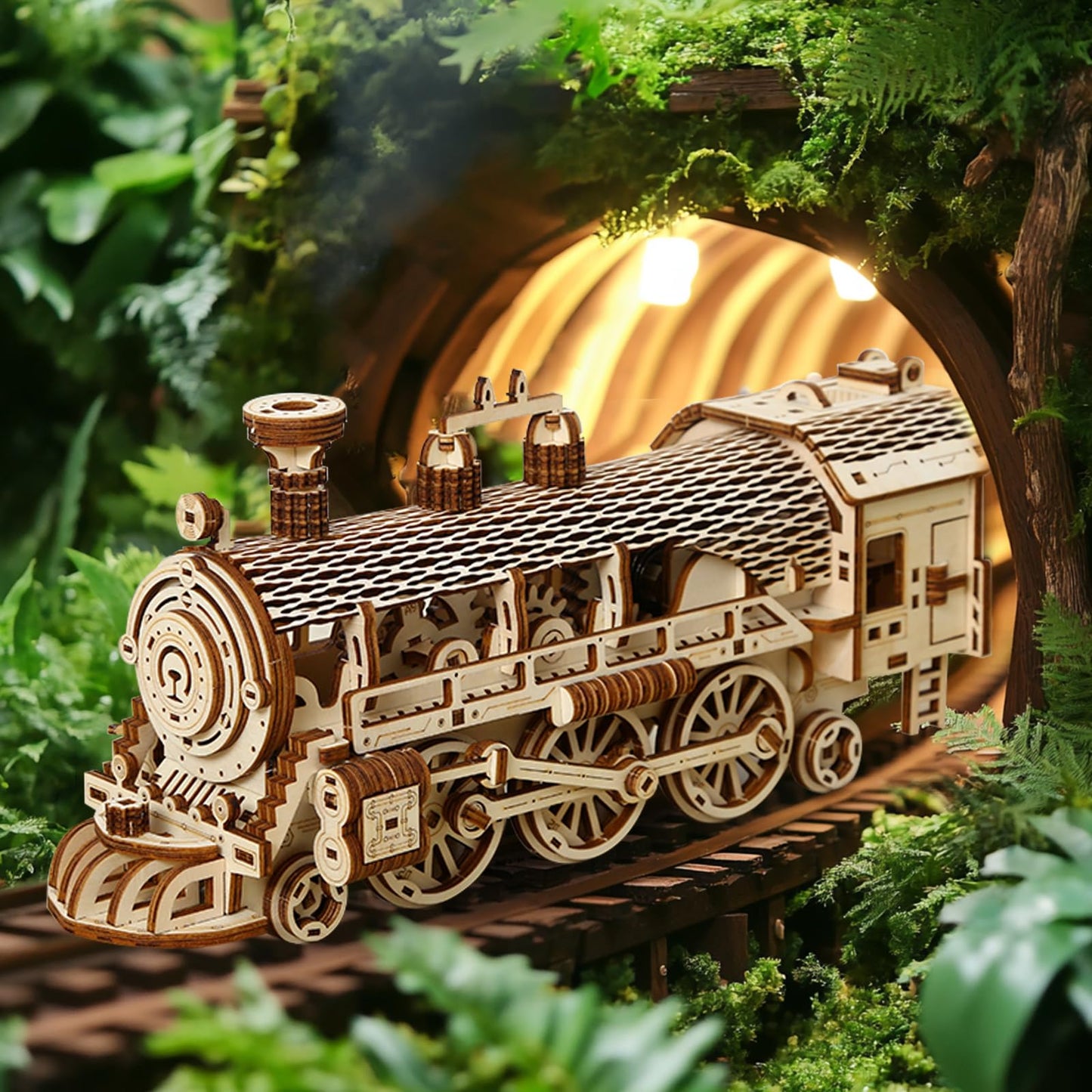 Hallisun 3D Wooden Puzzle for Adults, Mechanical Steam Trains Puzzle, DIY Vehicle Model Building Kit Handicraft Wood Craft Hobbies Toy, Birthday for Hobbyist 14+ Family Women Men, 361 Pcs