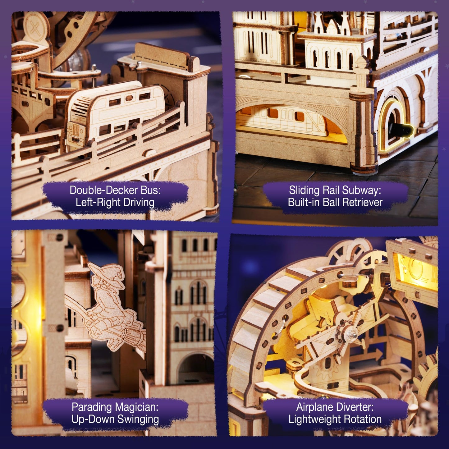 ROKR Marble Travel London, 3D Wooden Puzzles for Adults, Marble Run Kit Adults to Build, 3D Wooden Puzzle with LED, Unique Gift for Men Women