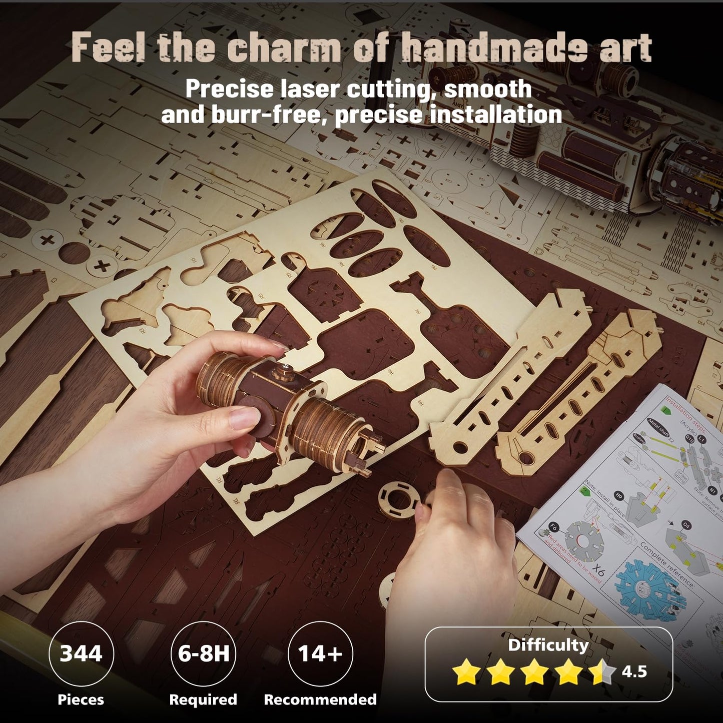 VATOS 3D Wooden Puzzles Model for Adults,344 Piece Wooden Puzzle Machine Gun with Rubber Bands,DIY Wood Puzzles Building Model Kits - Excellent Gift for Adult, Teens and Craft Enthusiasts (Ages 14+)