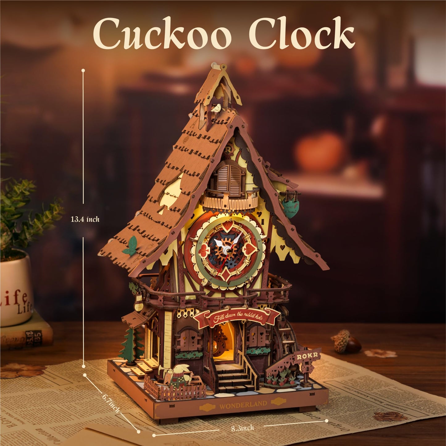 ROKR 3D Wooden Puzzles for Adults, Cuckoo Clock Model Kit, Room Home Decor DIY Watch Making Kit Functional Mechanical Building Toys, Hobbies Birthday Christmas Day Gifts for Men Women 14+