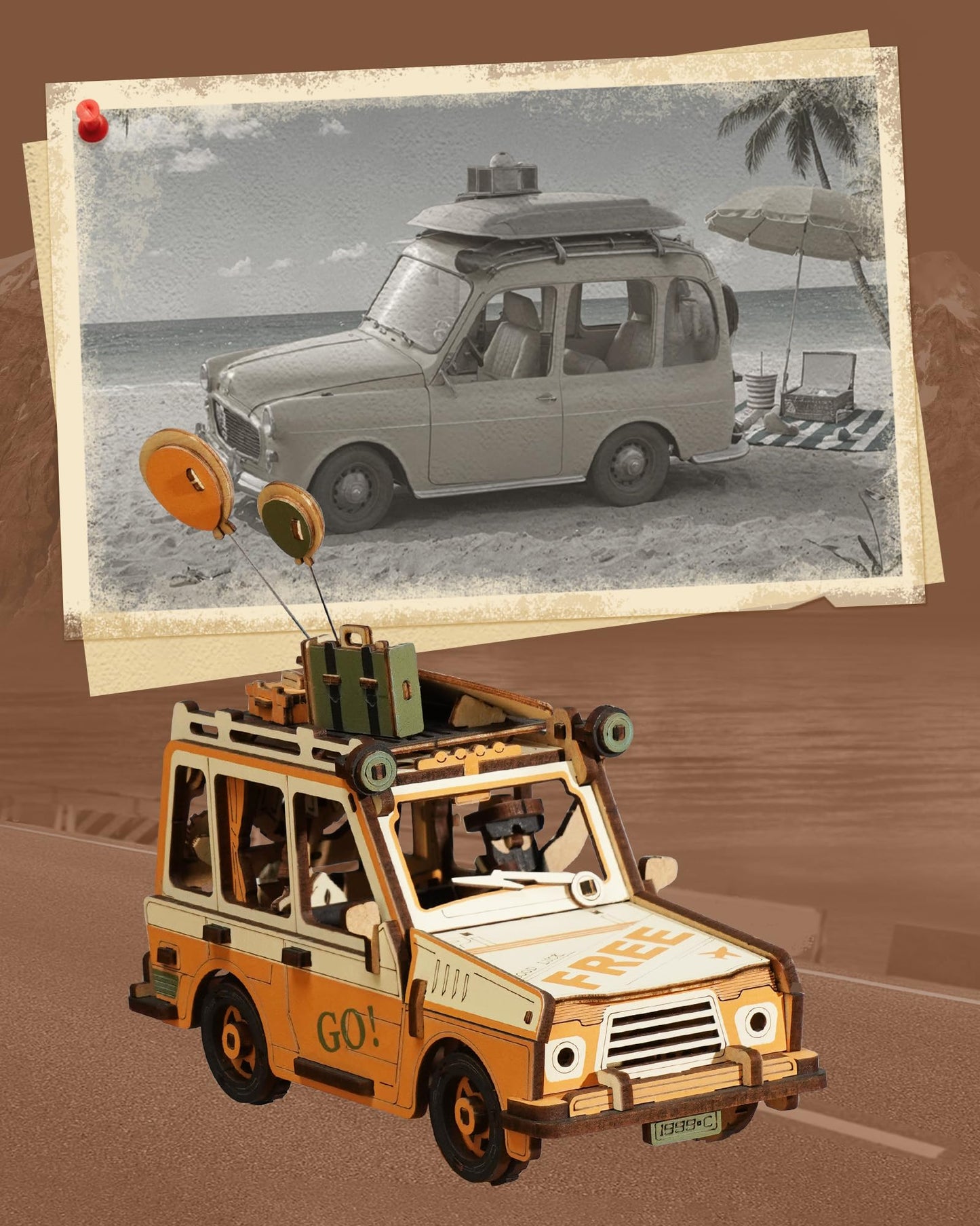 ROKR Pendulum Balance Toy, 3D Wooden Puzzles for Adults, Retro Road Tripper Car, DIY Craft Wood Puzzle Kit, Unique Gift for Men Women