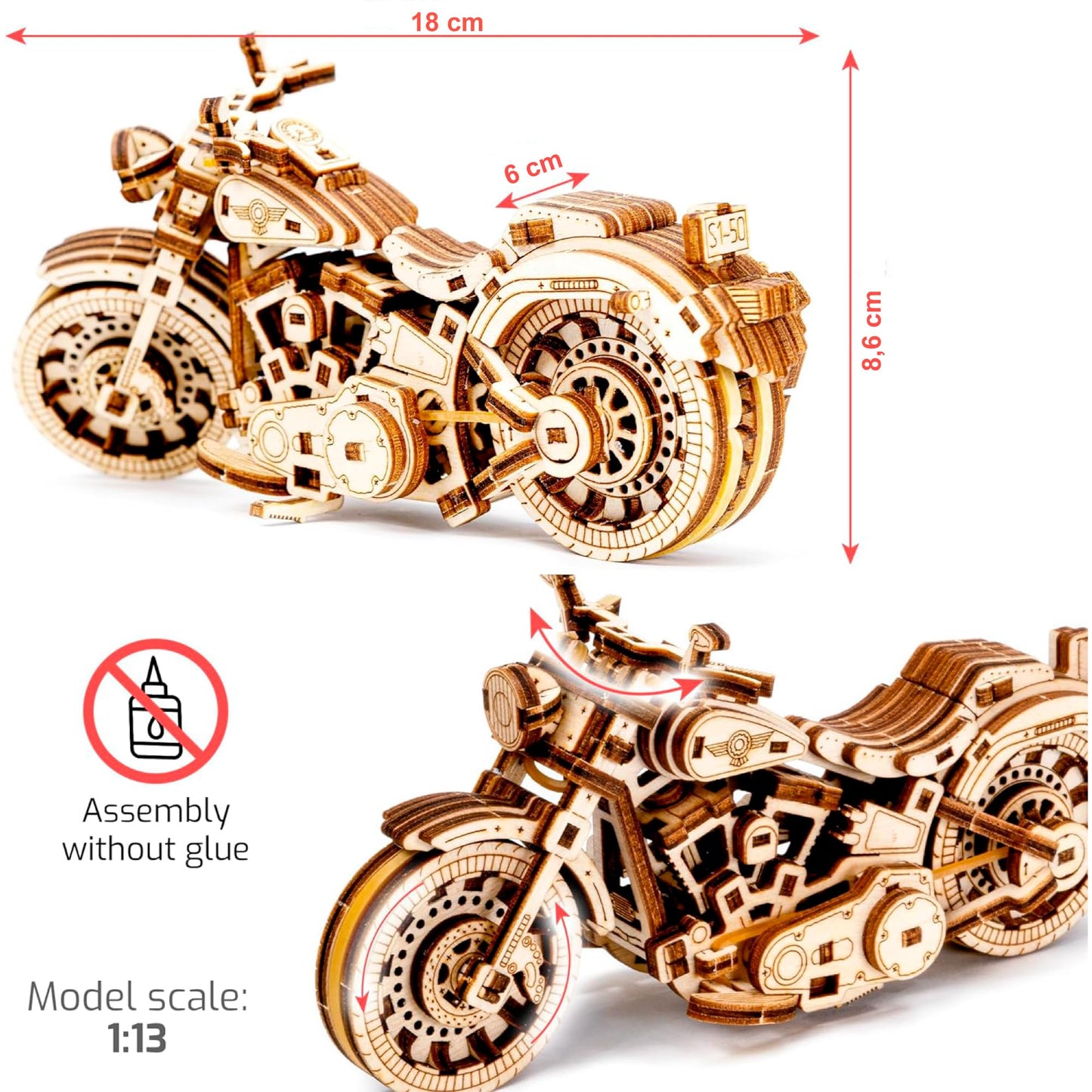 WOODEN.CITY Cruiser V-Twin Motorcycle 3D Puzzles for Adults - Wooden Model Kits to Build - Interactive Wooden Puzzle Motorcycle Kit - Hobbies for Men