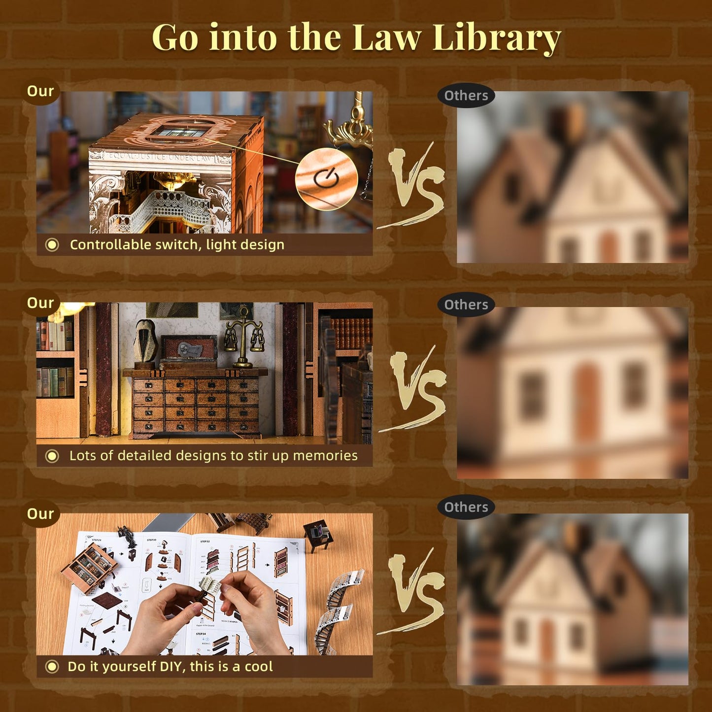 CCCDF DIY Book Nook Kit for Adults and Teens, Miniature Dollhouse Booknook Kit, 3D Wooden Puzzle Booknook Bookshelf Bookcase Model Build Kit Decor Alley with LED Light (Law Library)