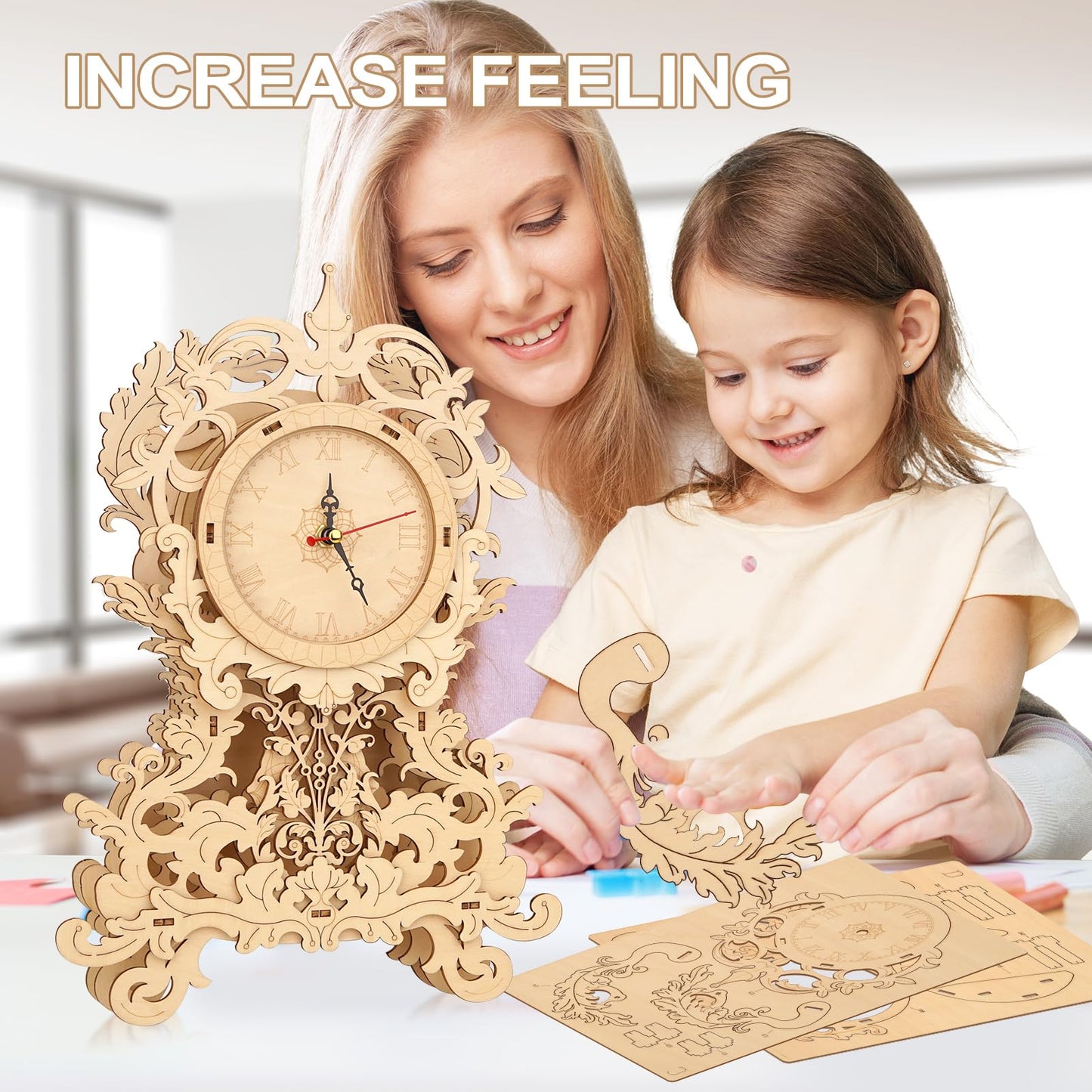 LCOCWMY 3D Wooden Puzzles for Adults DIY Clock Model Building Kits Educational Brain Teaser Puzzles, Crafts Mechanical Clock 8+ and Above, Festival Gifts