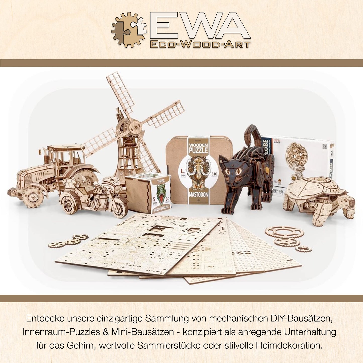 EWA Eco-Wood-Art - KIROVETS K-7M Three-Dimensional Mechanical Tractor-Puzzle for Adults and Teenagers-Collection Without Glue-596 Details, Colour Nature