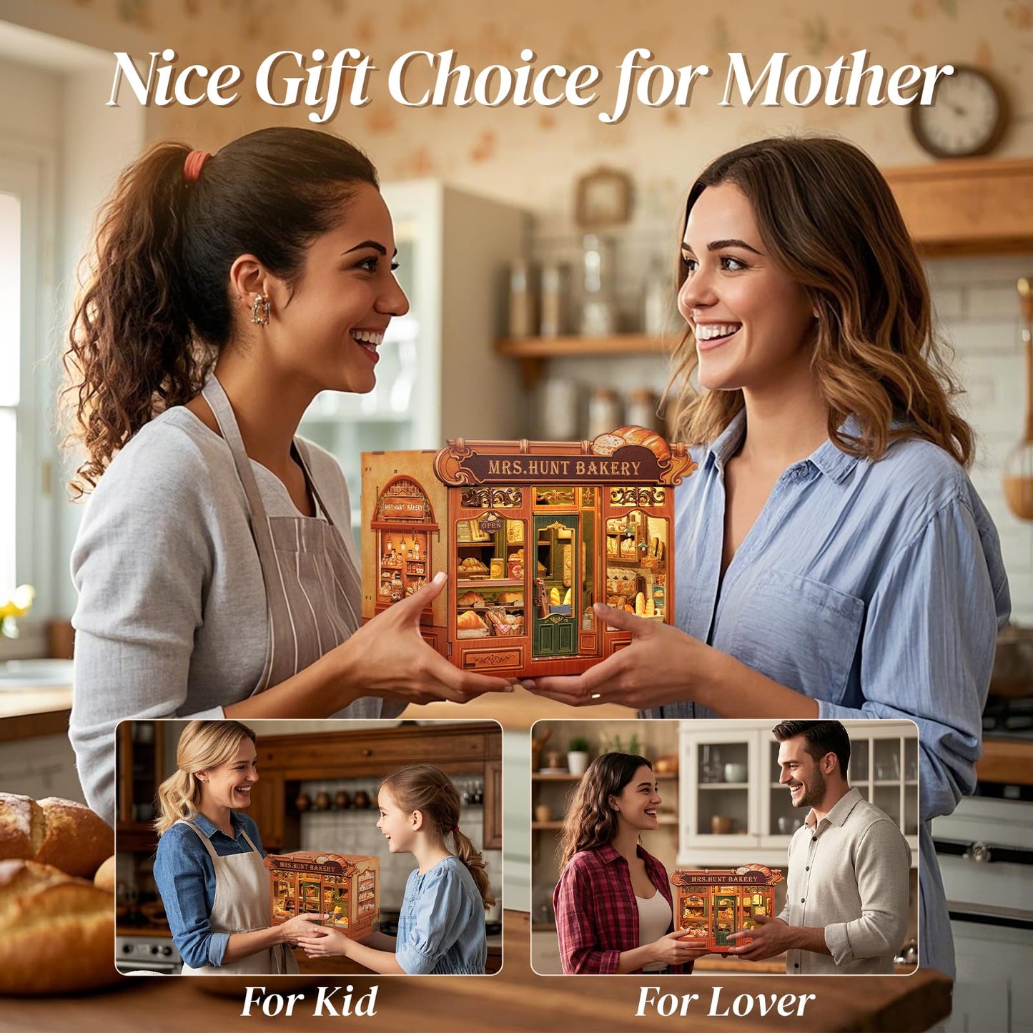 Cutefun Book Nook Kit - DIY Miniature House Dollhouse Kit, Book Nook Kits for Adults, Bookshelf Insert Bookend with LED Light for Teens and Adults (Mrs.Hunt Bakery)