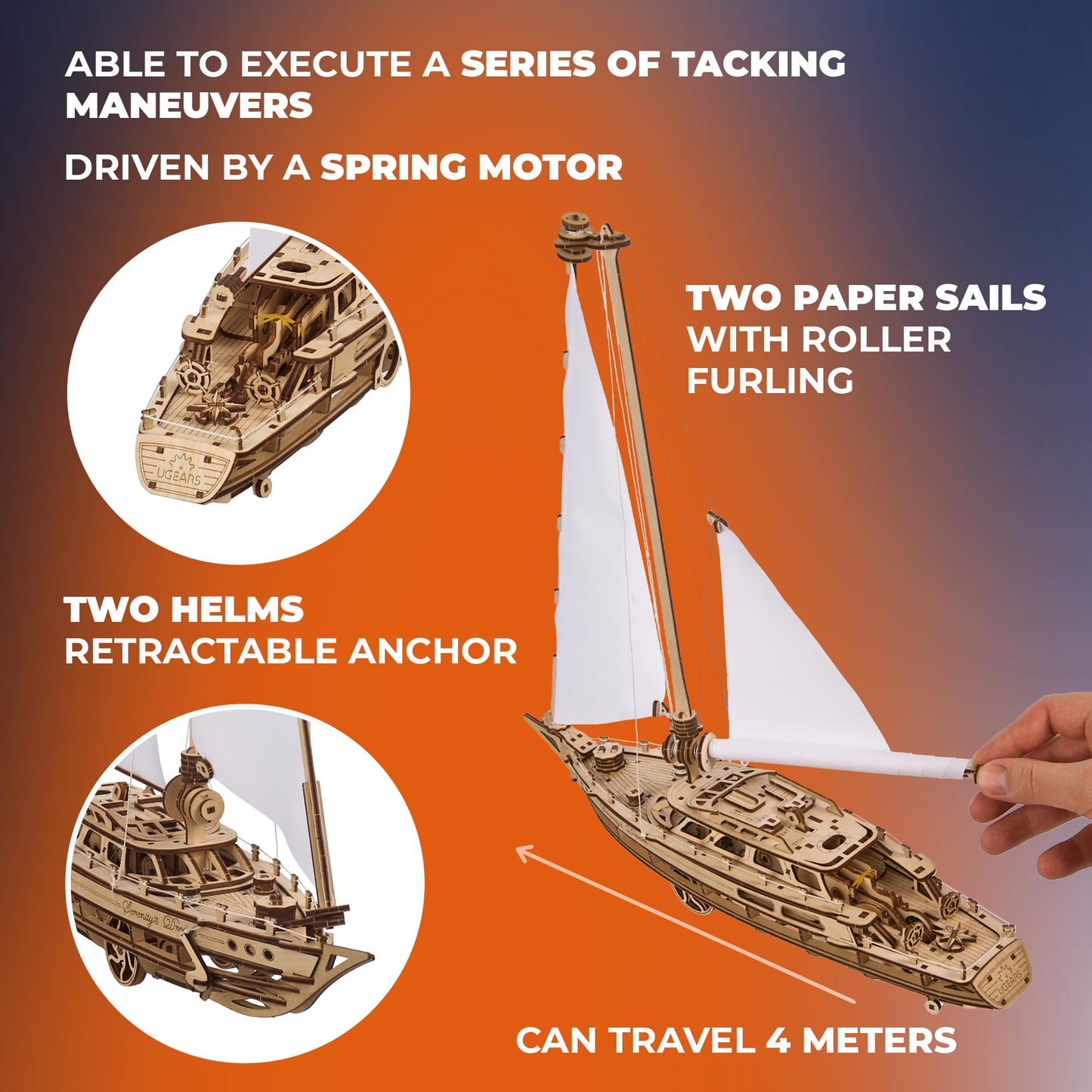 UGEARS Serenity’s Dream Model Yacht - Model Ships Kits for Adults - Wooden Models to Build for Adults - 3D Puzzles Adult Ship Model Kit - DIY Wooden Model Boats for Enthusiasts
