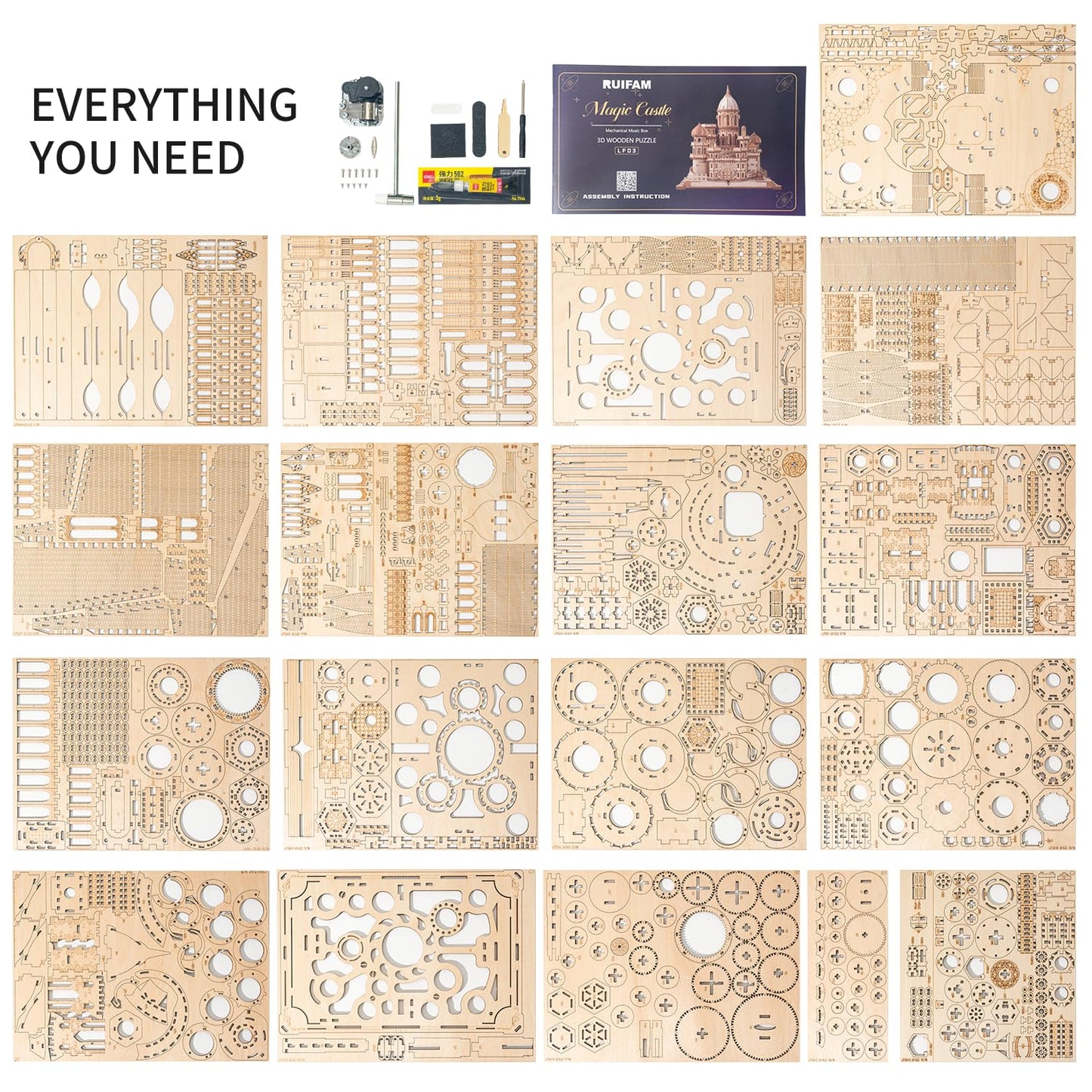 RUIFAM 3D Wooden Puzzles DIY Mechanical Wooden Wide Model Kit 1000 Pcs 3D Puzzles for Adults Teens 14+Years Puzzle Enthusiasts Box Clockwork Enchanted Castle