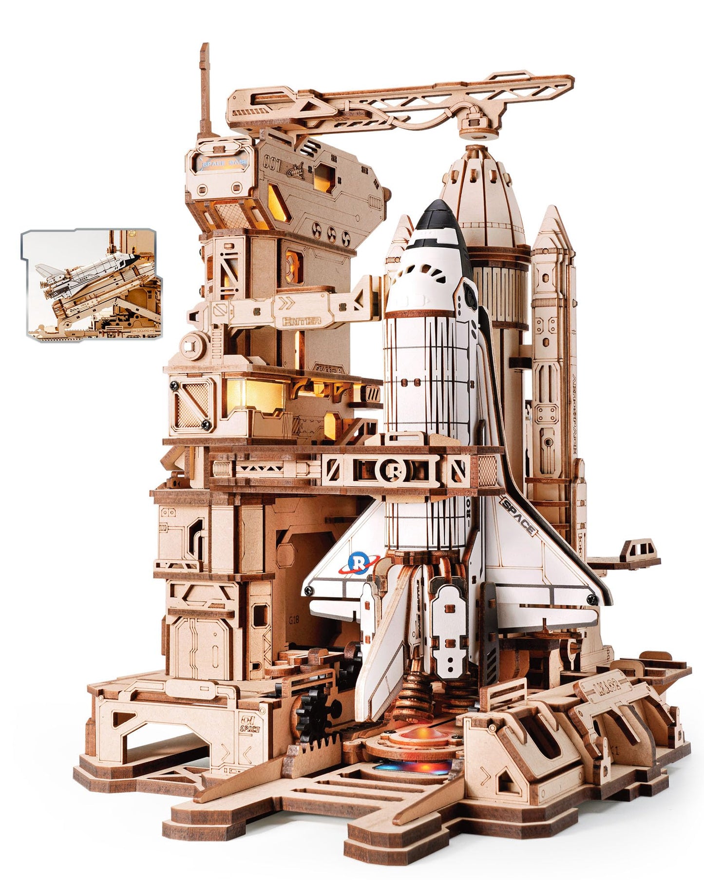 ROKR 3D Puzzles for Adults Space Shuttle, Interactive DIY Building Model with Lighting, Airplane Wooden Puzzles, Desk Decor, Engineering Gifts for Adults Men Teens 14+, STEM Project