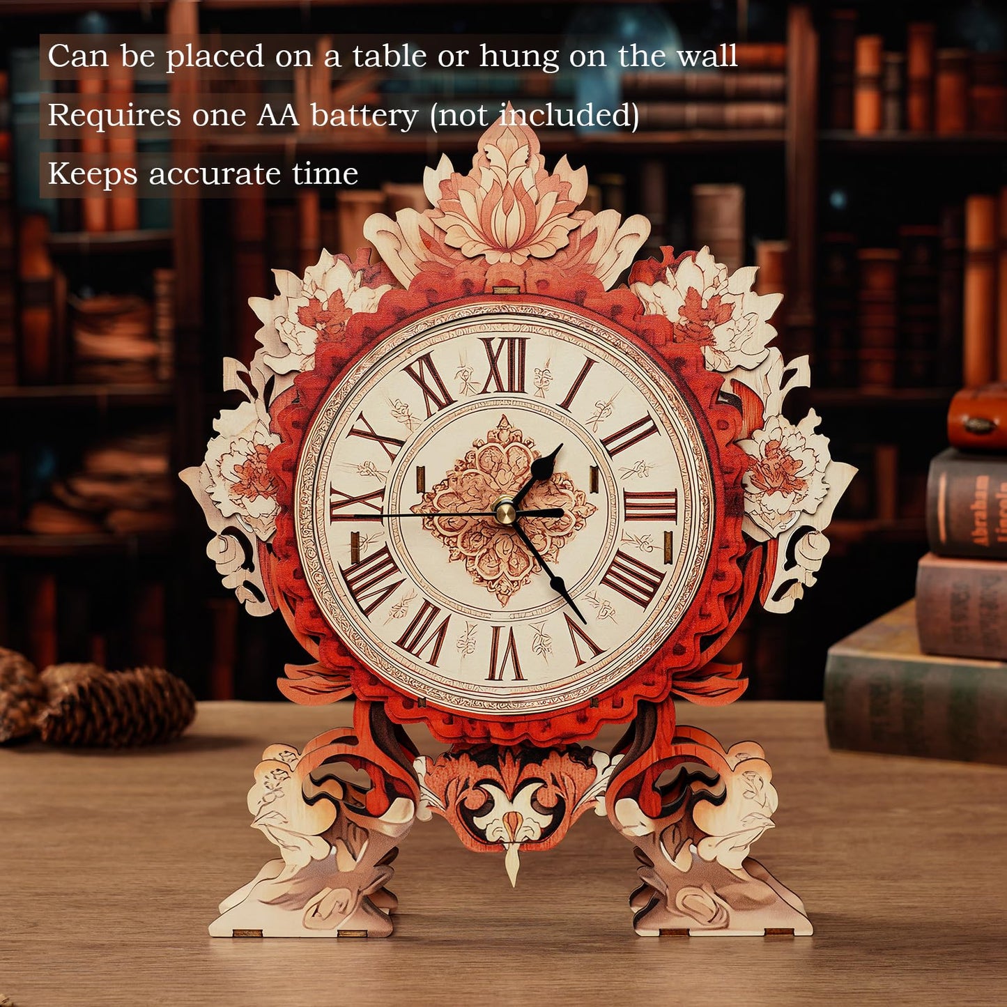 Jollitot 3D Puzzles for Adults Flame Flower Wall Clock Wooden Model DIY Kit Puzzle Clock Birthday Gifts for Men Woman Home Decor Christmas