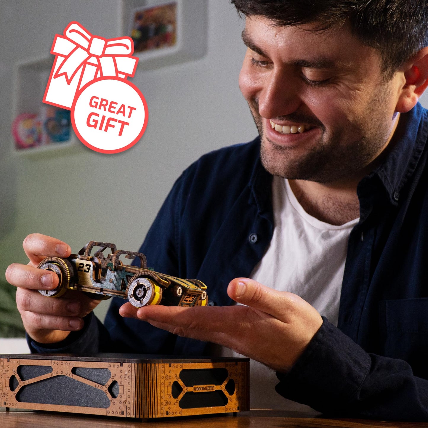 WOODEN.CITY Roadster LE 3D Wooden Puzzles for Adults – Build Your Own Roadster car with Rubber‑Band Motor – Self‑Assembly Model, DIY Gift for Adults and Teens