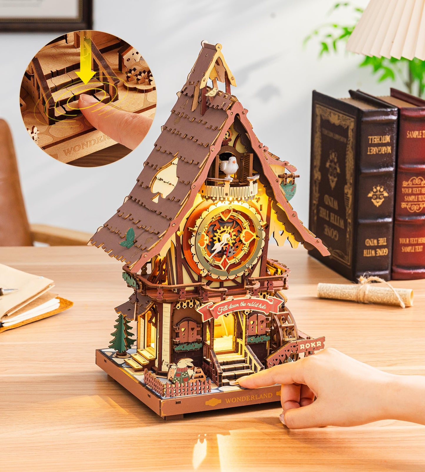 ROKR Cuckoo Clock Mechanical 3D Wooden Puzzle Kit for Adults, DIY Wooden Clock Model Building Set, Unique Home Decor Gift for Women Men