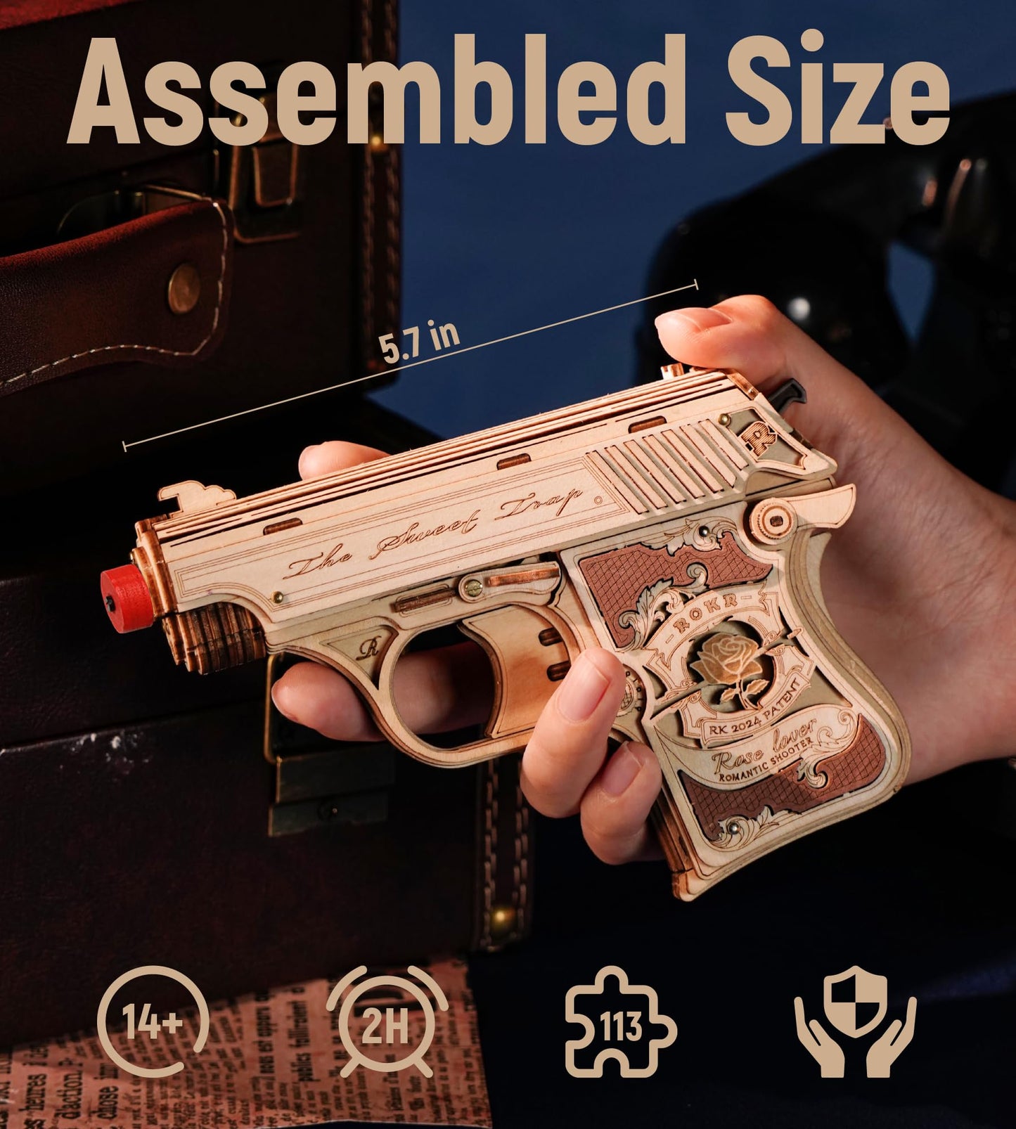 ROKR 3D Puzzles for Adults Mechanical Puzzles Rubber Band Shooter Wooden Puzzle Model Home Decor Desk Decoration Birthday Gifts for Teens 14+ and Adults(LQ502)