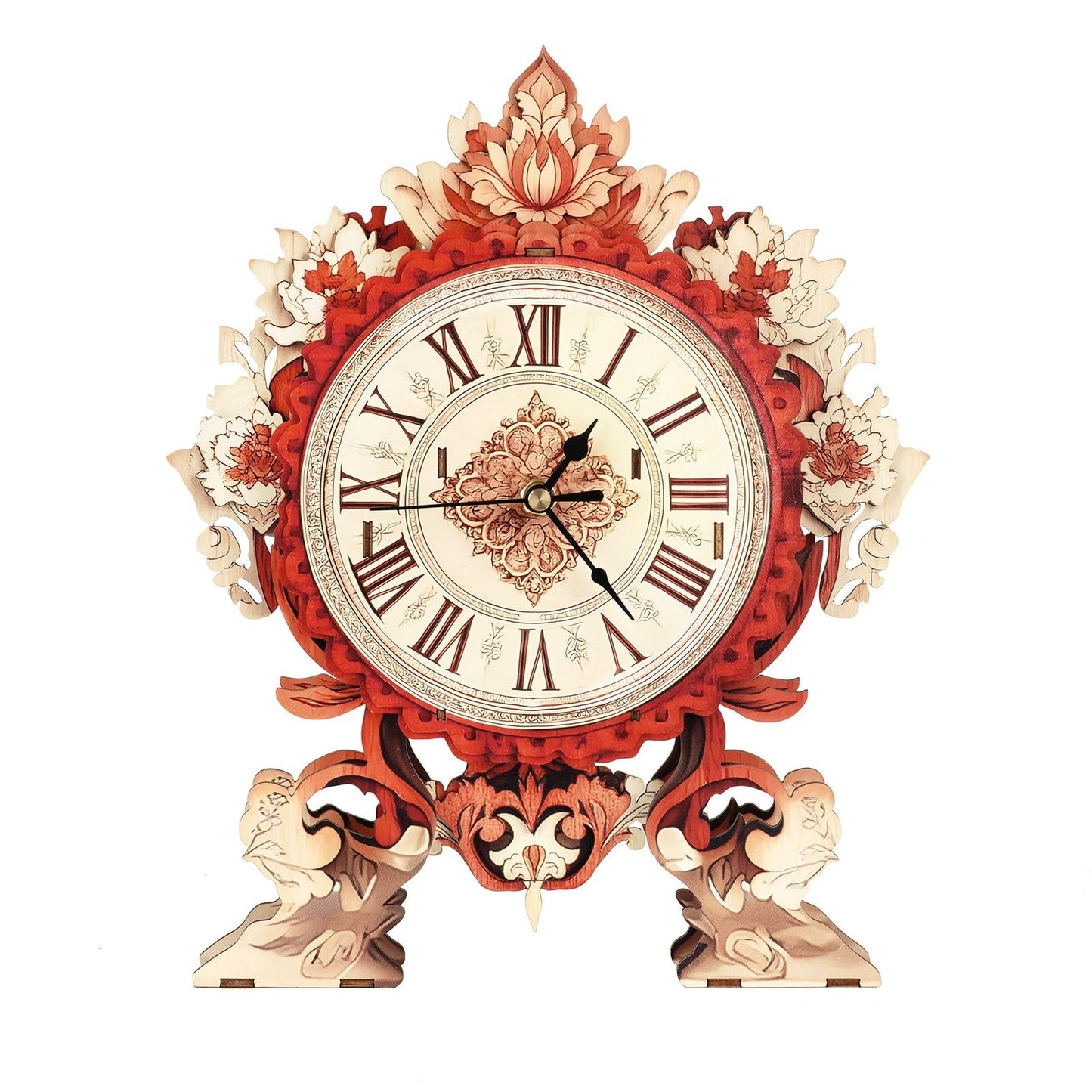 Jollitot 3D Puzzles for Adults Flame Flower Wall Clock Wooden Model DIY Kit Puzzle Clock Birthday Gifts for Men Woman Home Decor Christmas