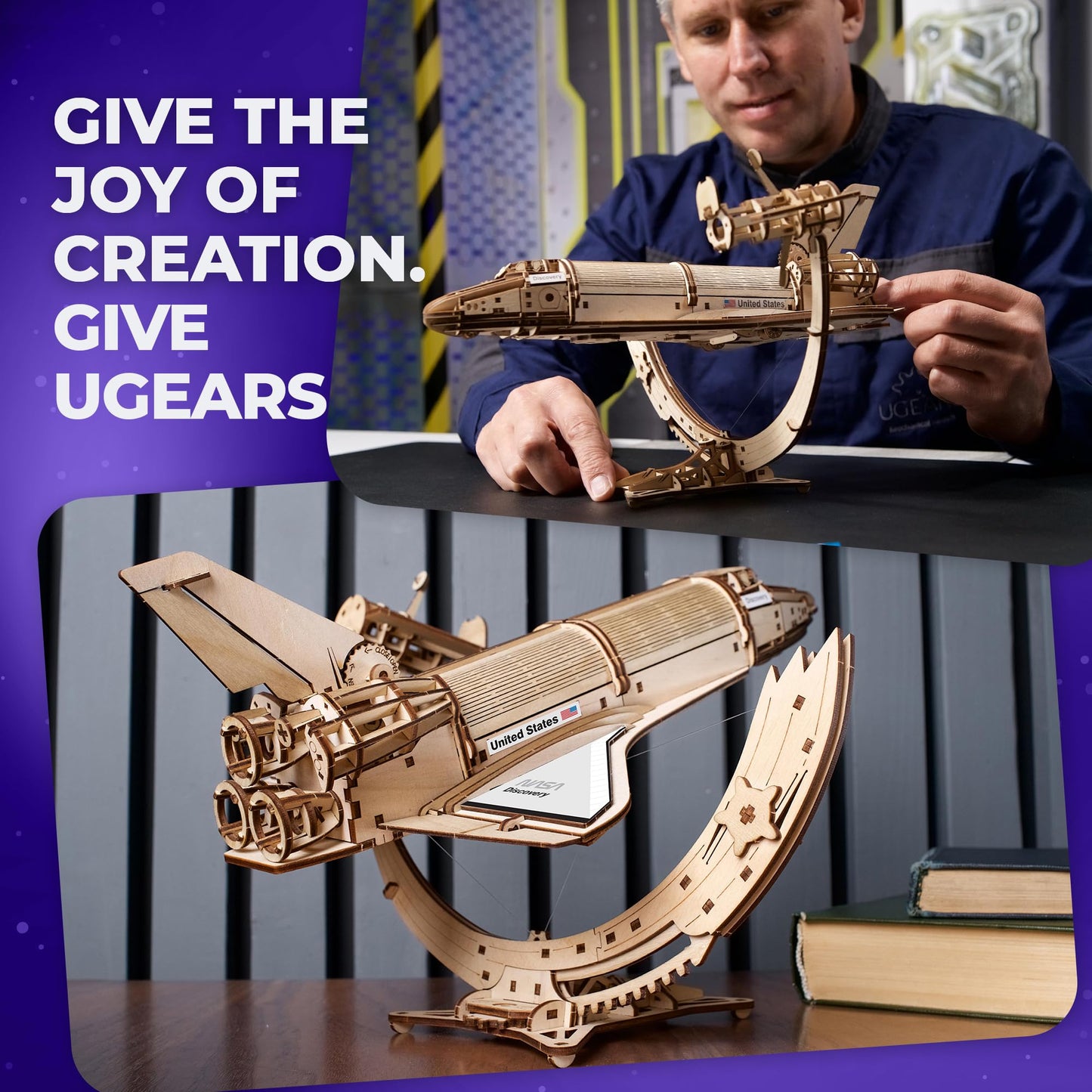 UGEARS NASA Space Shuttle Discovery - Wooden Models to Build for Adults - Space Shuttle Model Kit - Mechanical 3D Puzzle Wooden Model Kit for Adults - Spacecraft Model with Detailed Features
