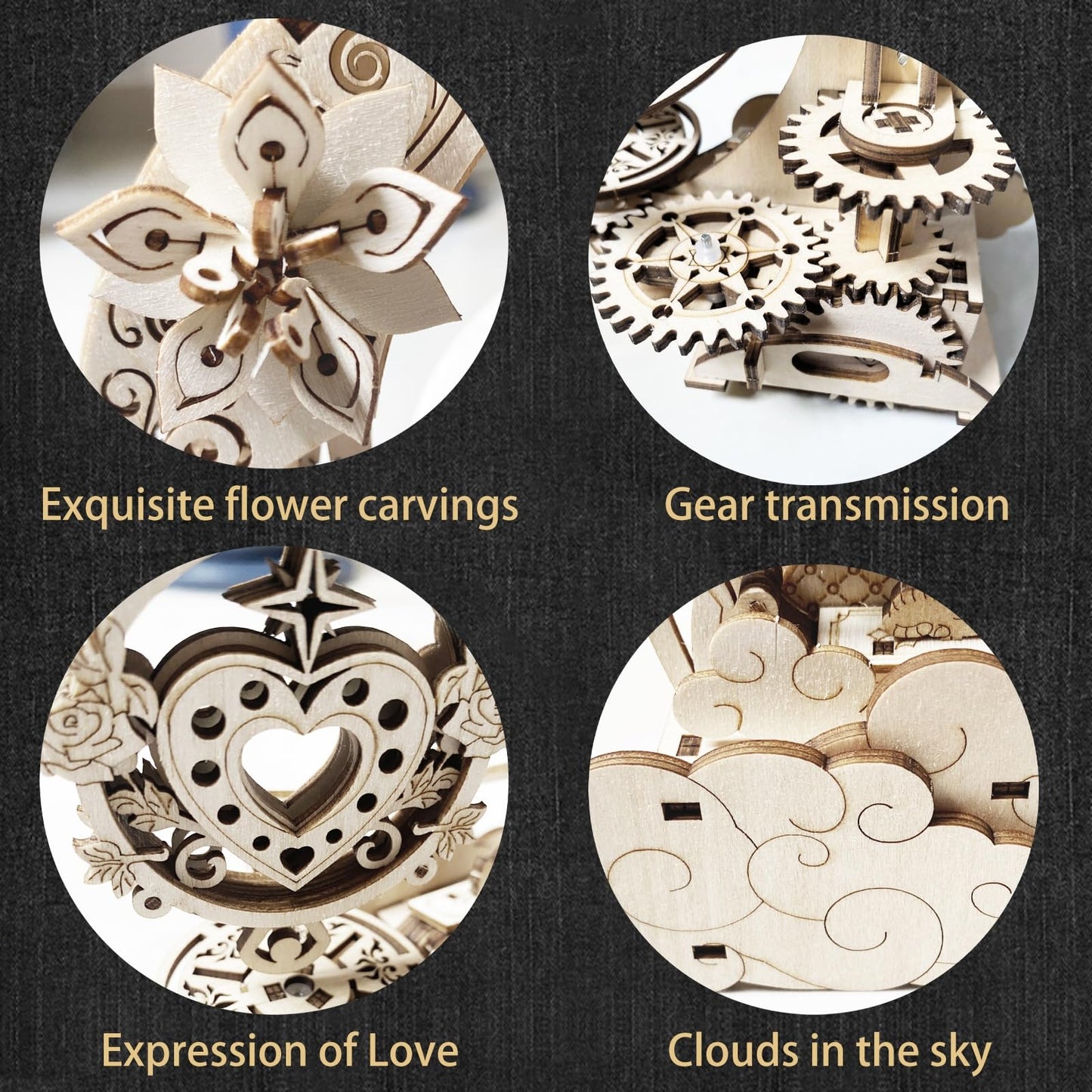 Wooden 3D Puzzle for Adults Mechanical Music Box Model Kits Wood DIY Crafts Kit Jigsaw Puzzle for Age 14+ Years Old