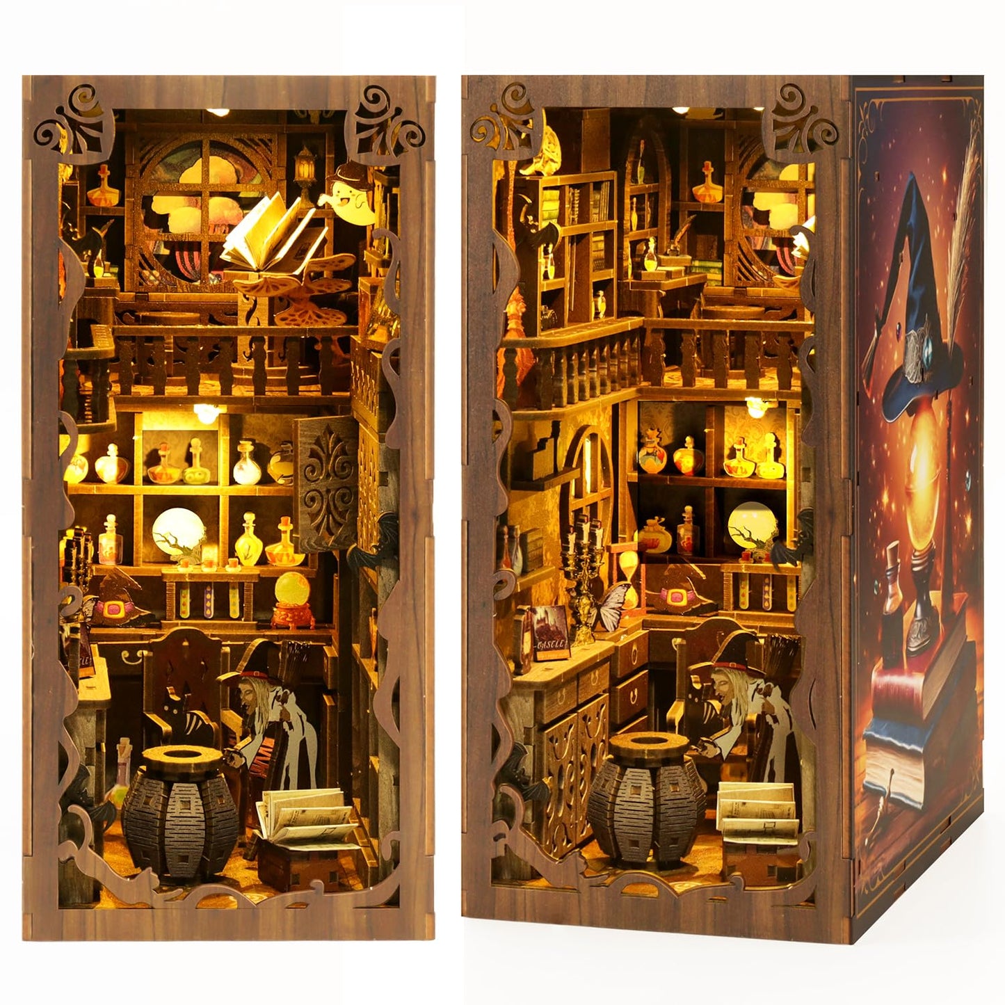 Book Nook Kit for Adult - THRIVINGIVAN Miniature Model Build Dollhouse Kit 3D Wooden Puzzle with Sensor Led Light for Bookshelf Bookend Insert Decor Adults Teen Crafts(Magic Bookstore)