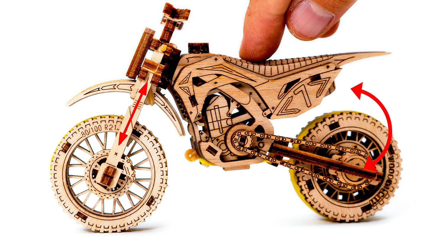 WOODEN.CITY Motocross 3D Puzzle for Adults - Hobby Kit to Build Your Own Wooden Bike - 3D Model Motorcycle Kit - Wood Model Kit