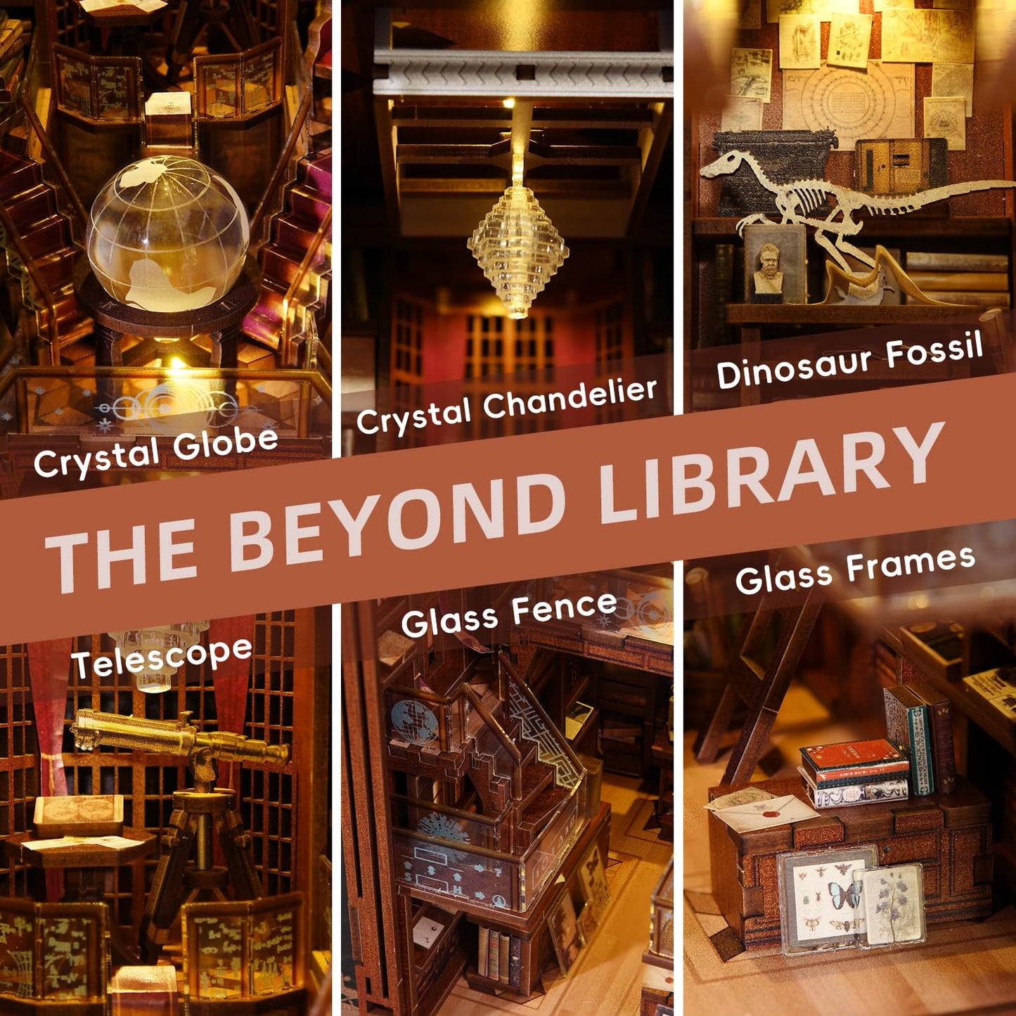 CCCDF DIY Book Nook Kit, DIY Miniature Dollhouse Booknook Kit, 3D Wooden Puzzle Bookend Bookshelf Insert Decor with LED Light for Teens and Adults (Beyond Library)