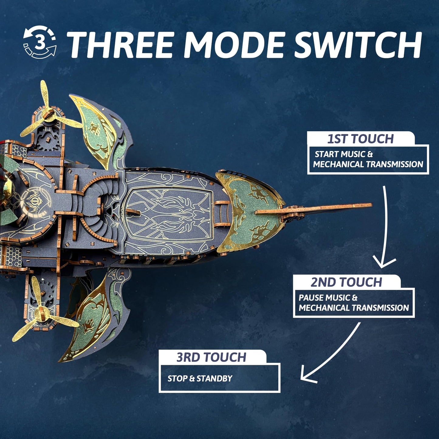 STRUCWOOD DIY 3D Wooden Puzzle Whale Spaceship,Miniature Wooden Dollhouse Model for Adults to Build,Gifts for Family Friends - Whale Ark of The Universe (Starlight Blue)