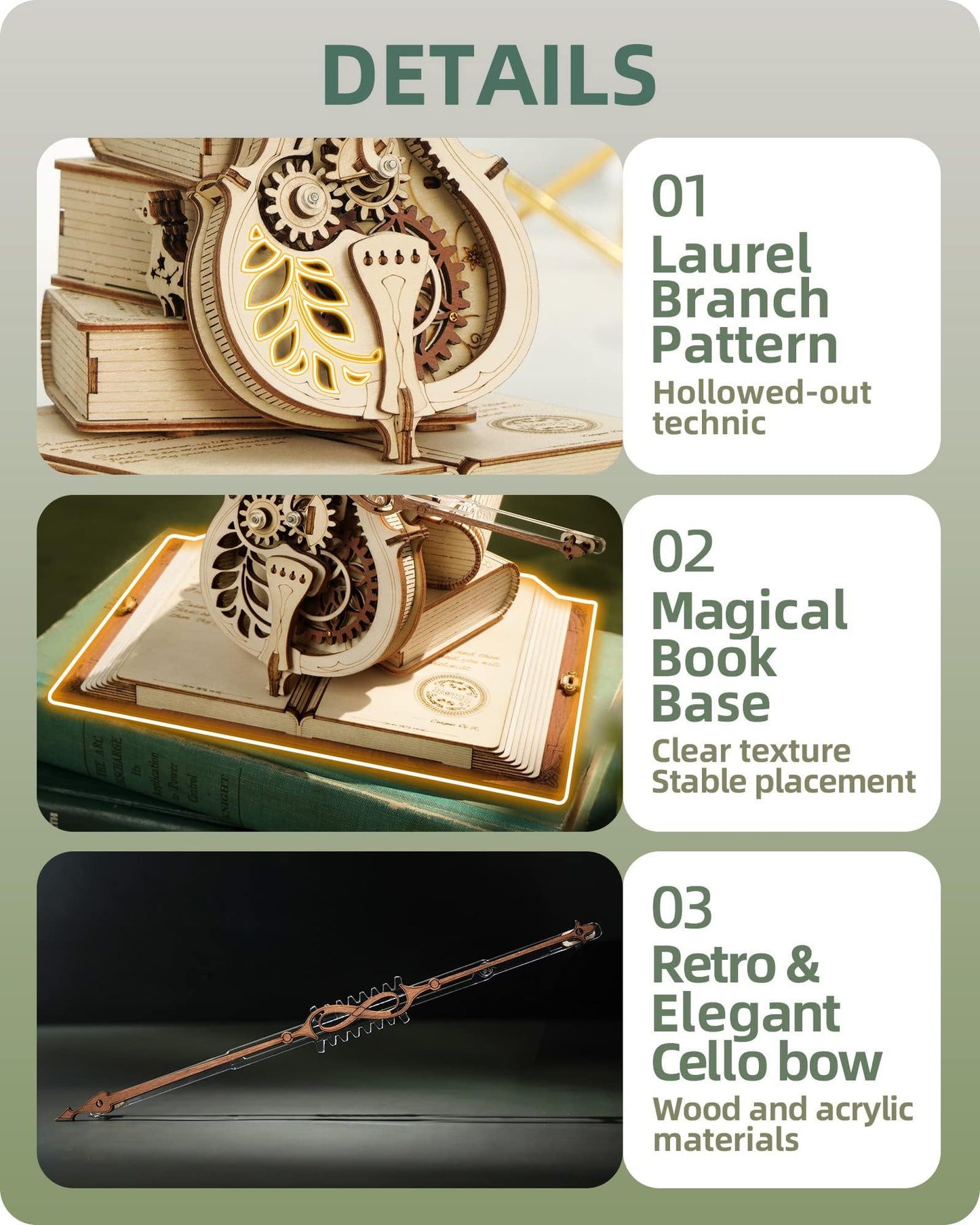 ROKR 3D Wooden Puzzles for Adults,Wooden Music Box Kits-Cello Wood Model Kits for Adults to Build,Stem Projects for Teens,Birthday Gifts Hobbies for Women Men