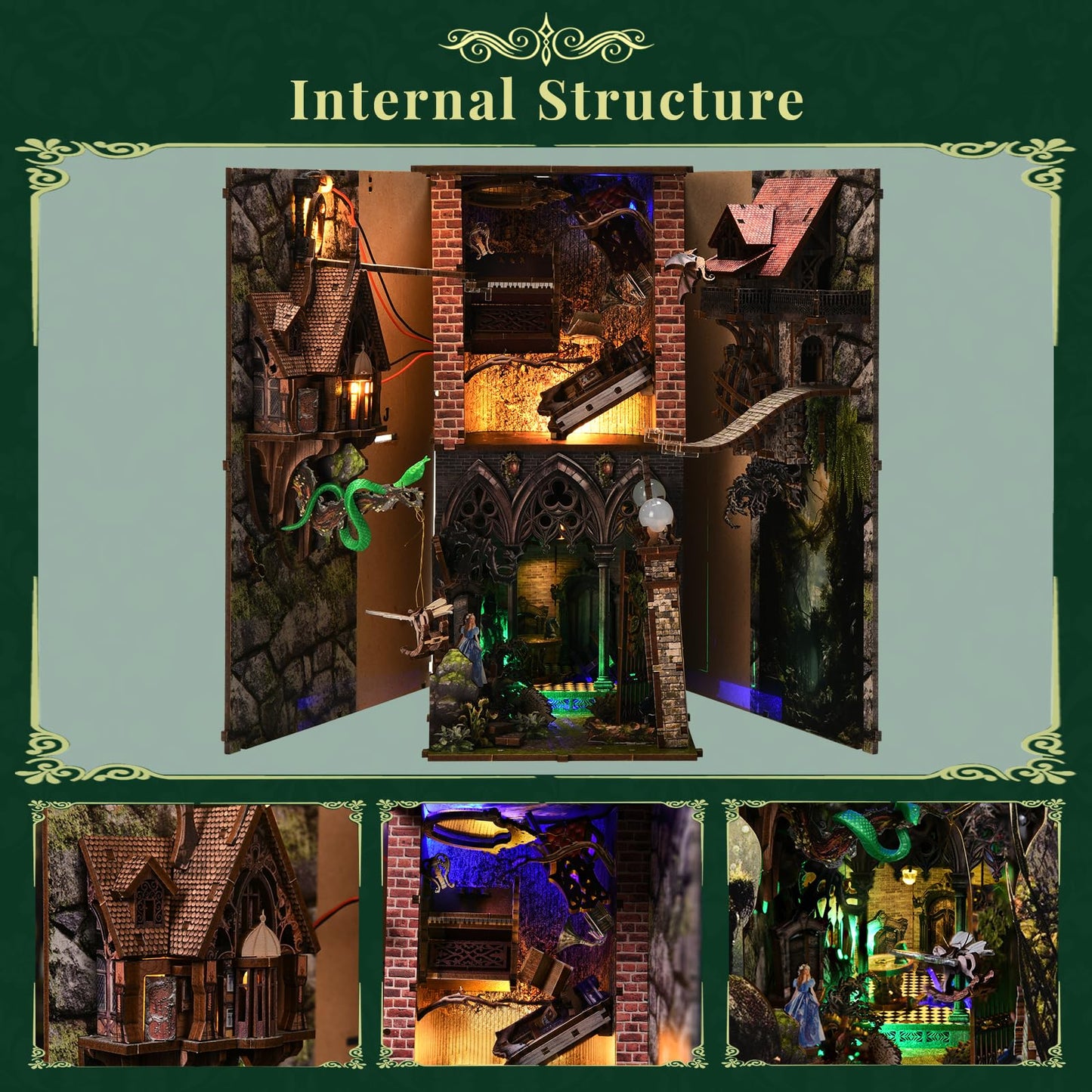 CCCDF Book Nook Kit, Booknook Kit with Dust Cover for Adult DIY Miniature House Kit 3D Wooden Puzzle Decorative Bookend Bookshelf Decor Gift for Women Teens (Alice Down The Rabbit Hole)