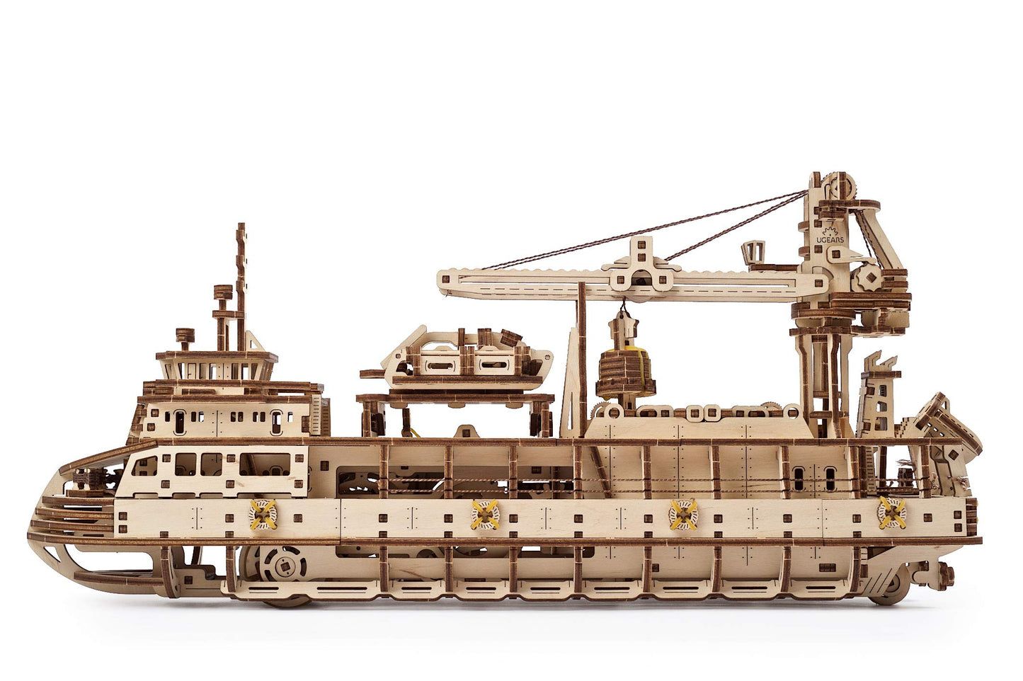 UGEARS 3D Puzzles Research Vessel - DIY Model Ship 3D Idea - Unique and Creative Wooden Mechanical Models - Self Assembly Woodcraft Construction Kits