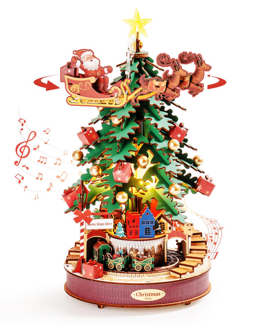 Wowood 3D Puzzles for Adults, Wooden Music Box Christmas Melody Tree, 3D Model Building Kits for Adults, Home Decor/Christmas Birthday Gifts/DIY Crafts/Hobbies for Teens (319PCS)